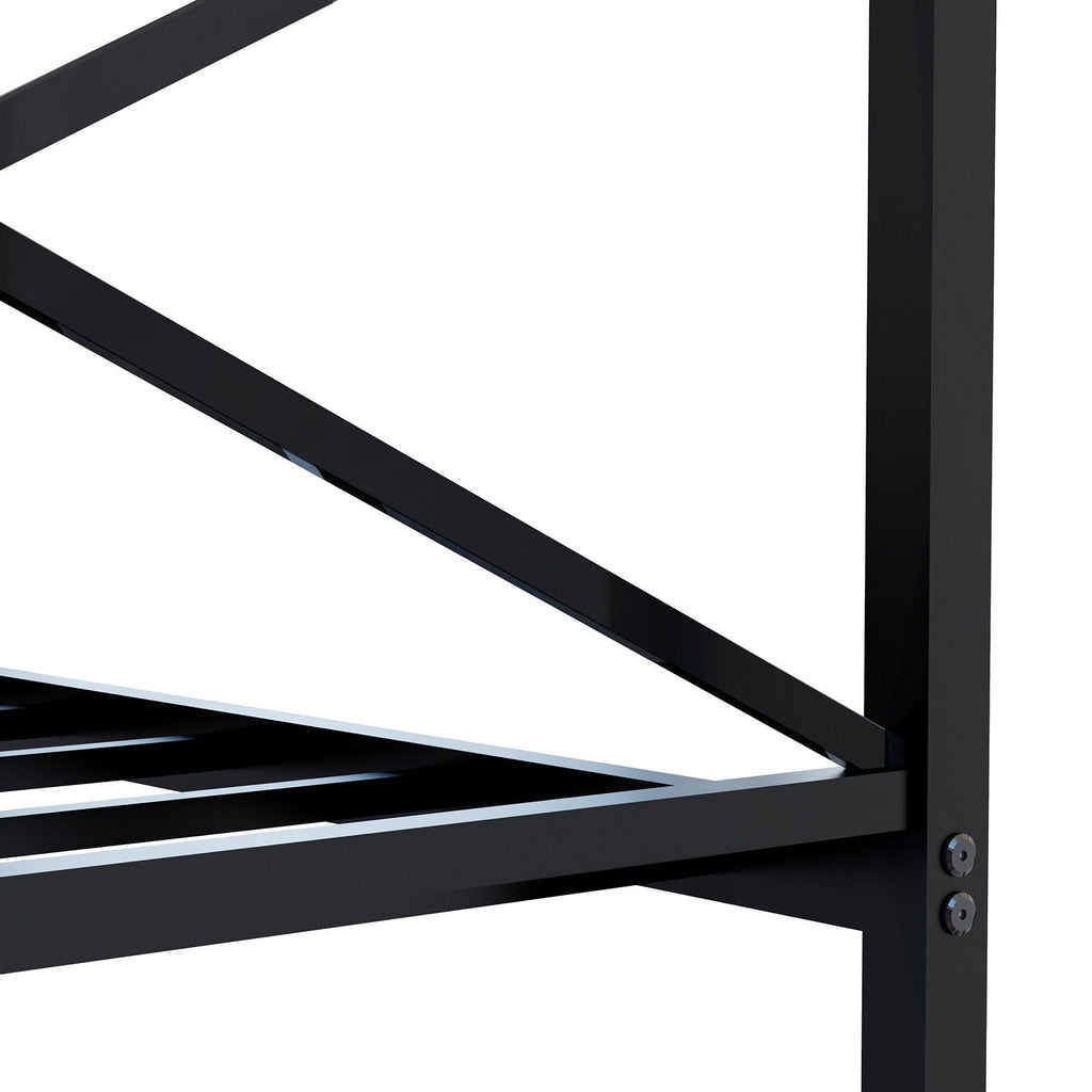 East West Furniture GEQCBLK Glendale Platform Bed Frame with Modern Style Headboard and Footboard - Canopy Metal Frame in Powder Coating Black