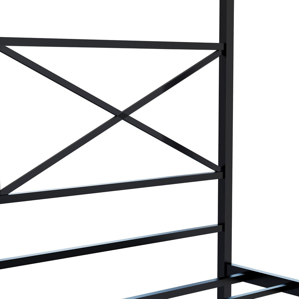 East West Furniture GEQCBLK Glendale Platform Bed Frame with Modern Style Headboard and Footboard - Canopy Metal Frame in Powder Coating Black