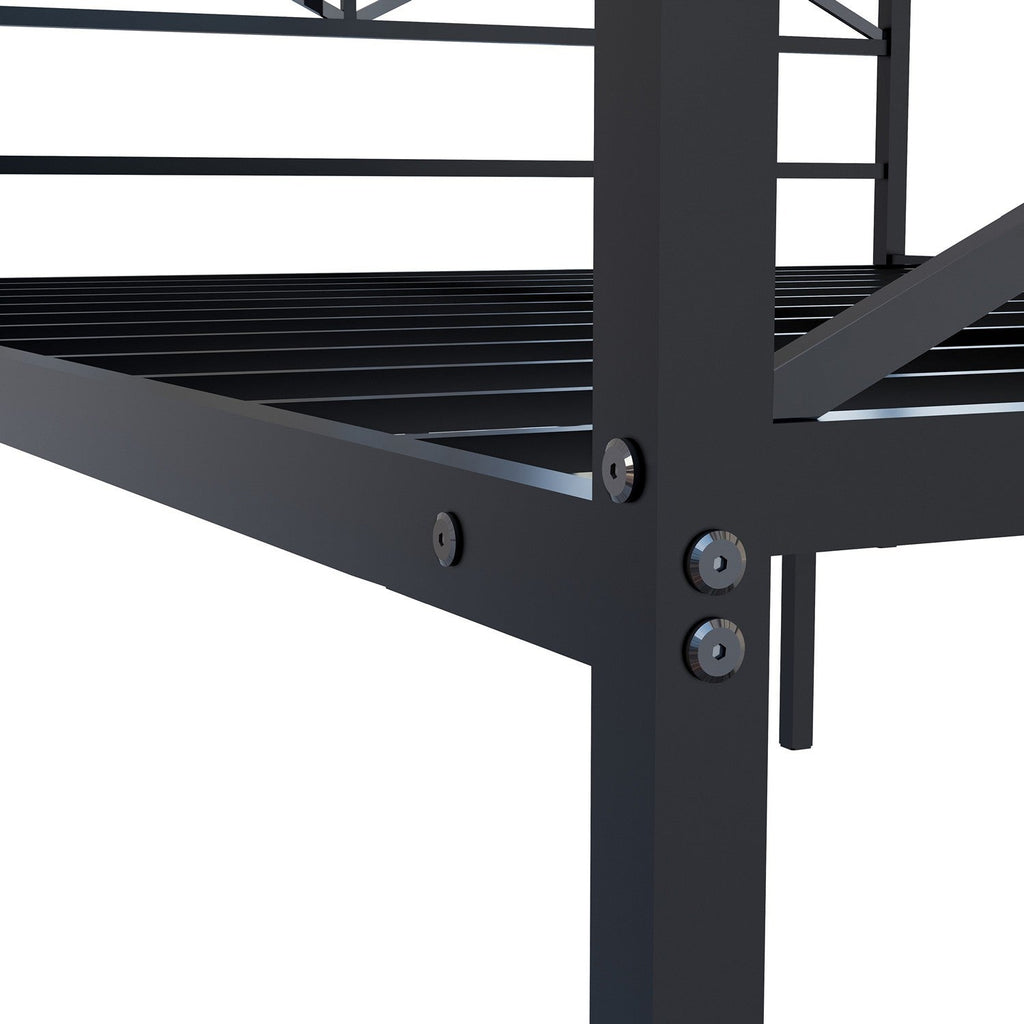 East West Furniture GEQCBLK Glendale Platform Bed Frame with Modern Style Headboard and Footboard - Canopy Metal Frame in Powder Coating Black
