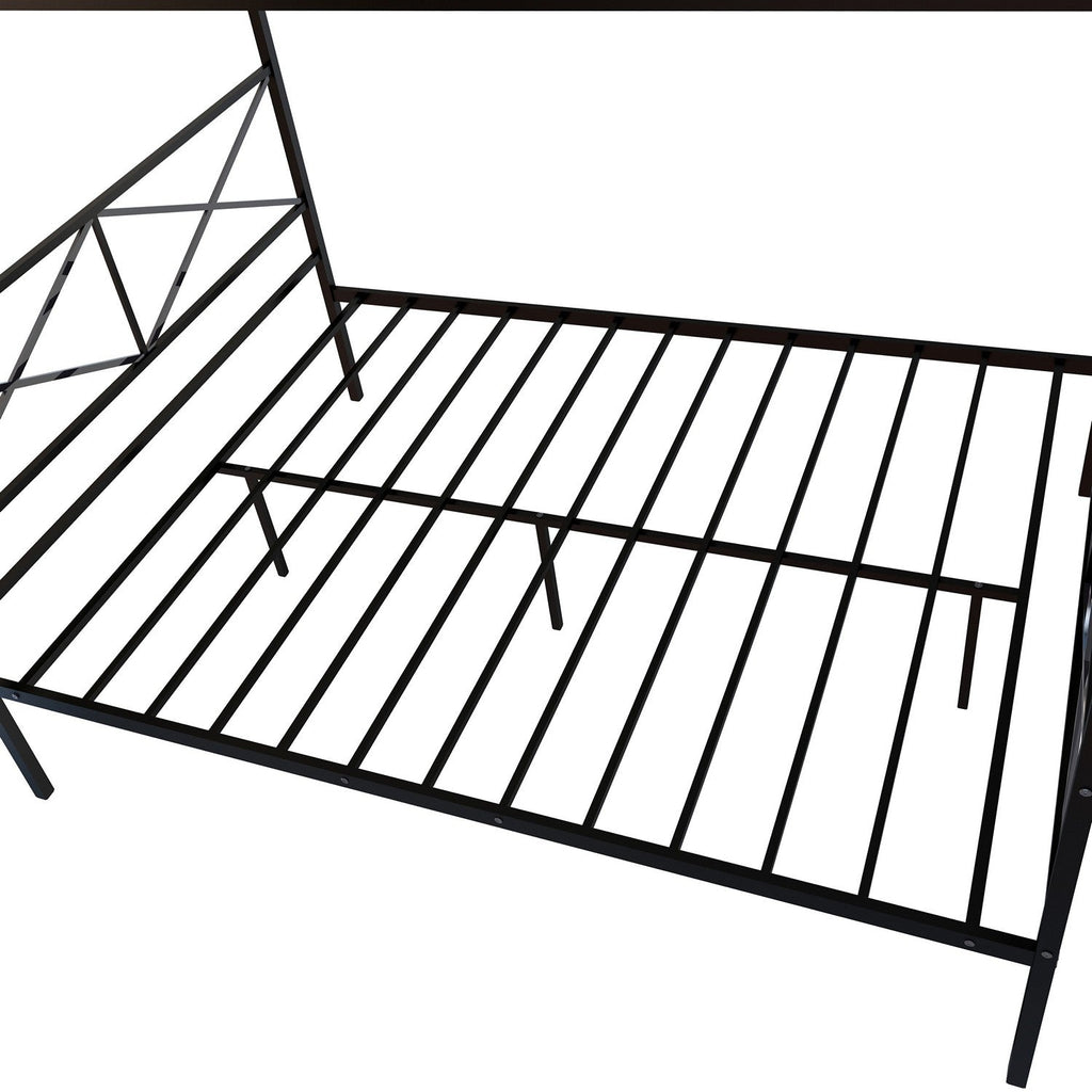 East West Furniture GEQCBLK Glendale Platform Bed Frame with Modern Style Headboard and Footboard - Canopy Metal Frame in Powder Coating Black