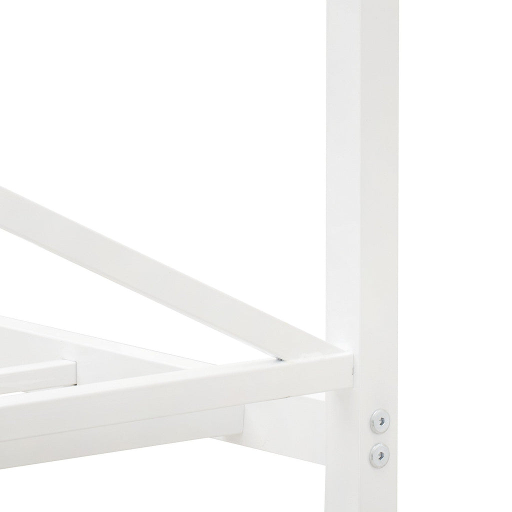 East West Furniture GEQCWHI Glendale - Estructura de cama tamaño queen con cabecera y pie de cama de diseño moderno - Estructura de metal con dosel y recubrimiento en polvo blanco