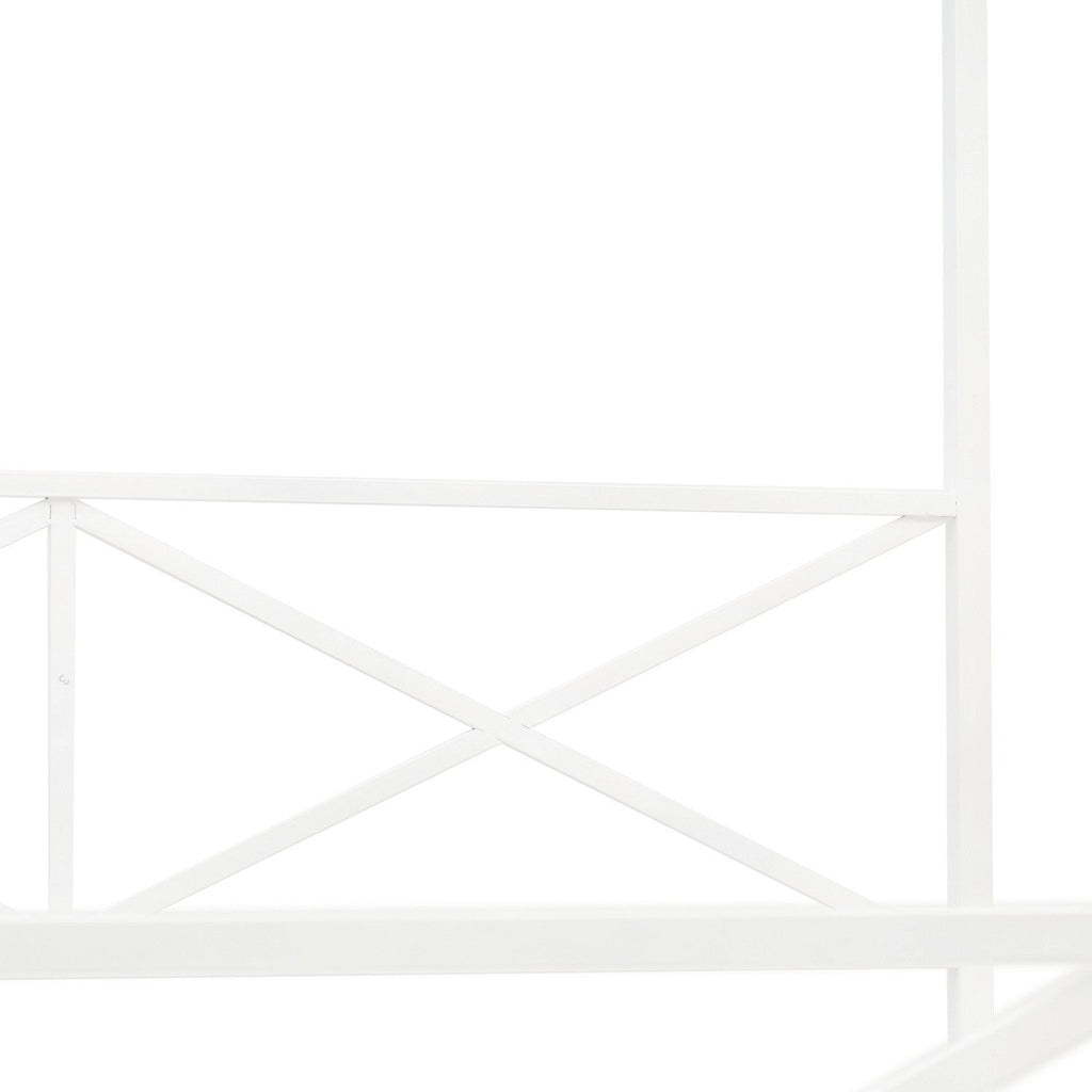 East West Furniture GEQCWHI Glendale - Estructura de cama tamaño queen con cabecera y pie de cama de diseño moderno - Estructura de metal con dosel y recubrimiento en polvo blanco