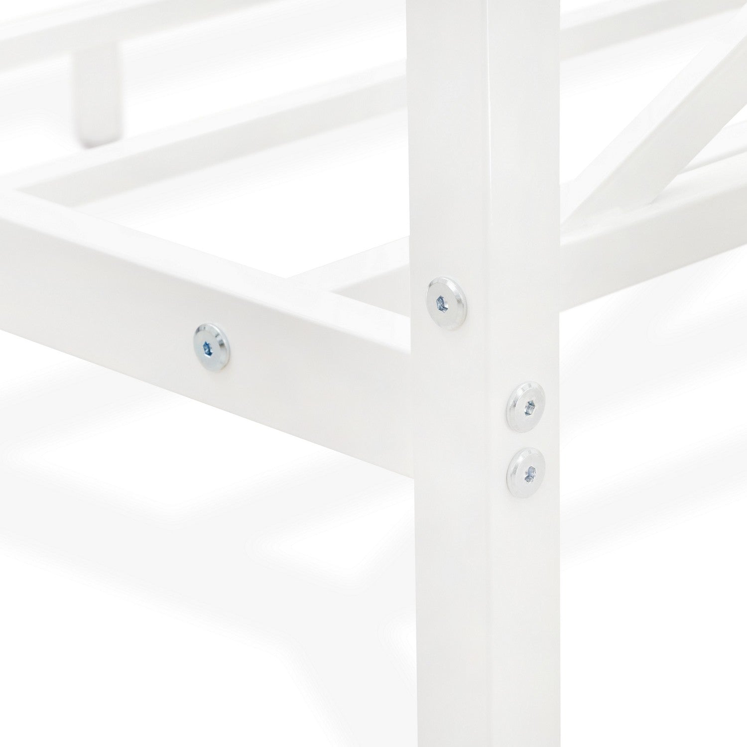 EAST WEST FURNITURE - GEQCWHI - Glendale Queen Size Bed Frame with Modern Designed Headboard and Footboard - Canopy Metal Frame in Powder Coating Linen white