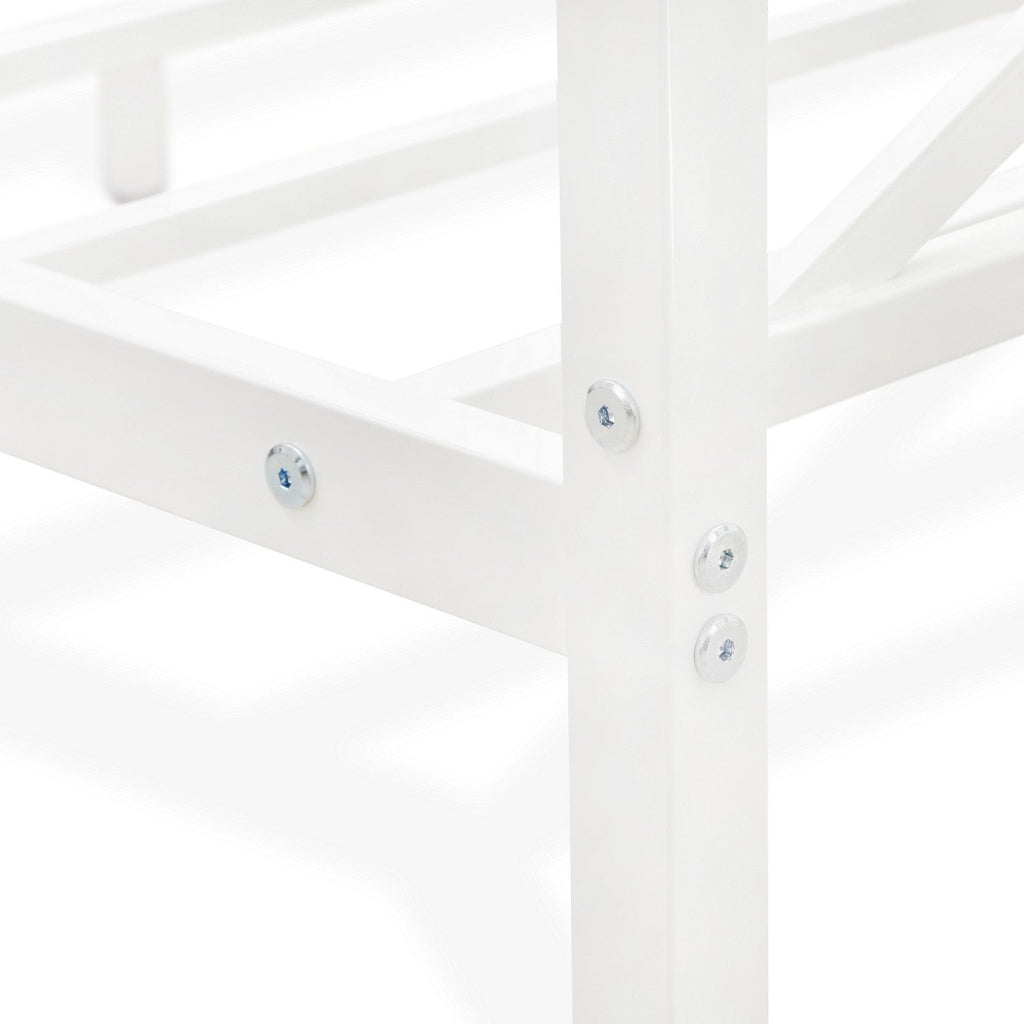 East West Furniture GEQCWHI Glendale - Estructura de cama tamaño queen con cabecera y pie de cama de diseño moderno - Estructura de metal con dosel y recubrimiento en polvo blanco