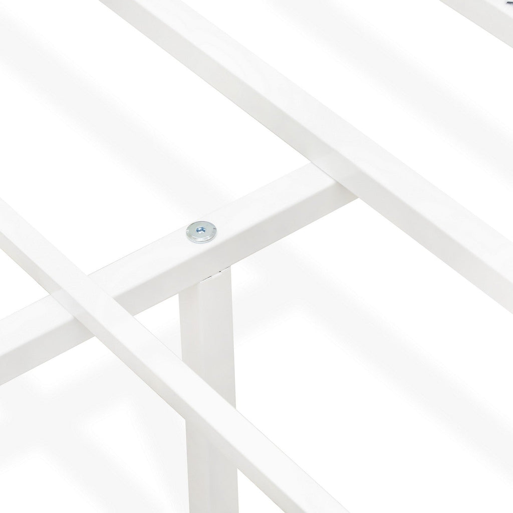 East West Furniture GEQCWHI Glendale - Estructura de cama tamaño queen con cabecera y pie de cama de diseño moderno - Estructura de metal con dosel y recubrimiento en polvo blanco