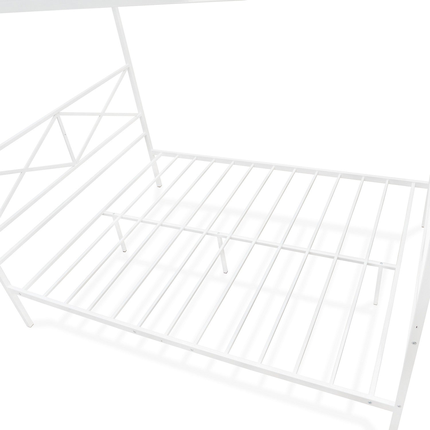 EAST WEST FURNITURE - GEQCWHI - Glendale Queen Size Bed Frame with Modern Designed Headboard and Footboard - Canopy Metal Frame in Powder Coating Linen white