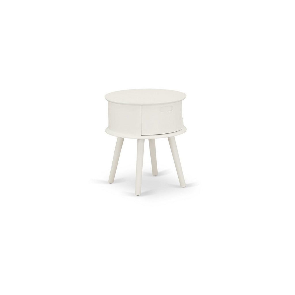 Mesita de noche redonda Gordon con cajón, acabado blanco, GONE05 de East West Furniture