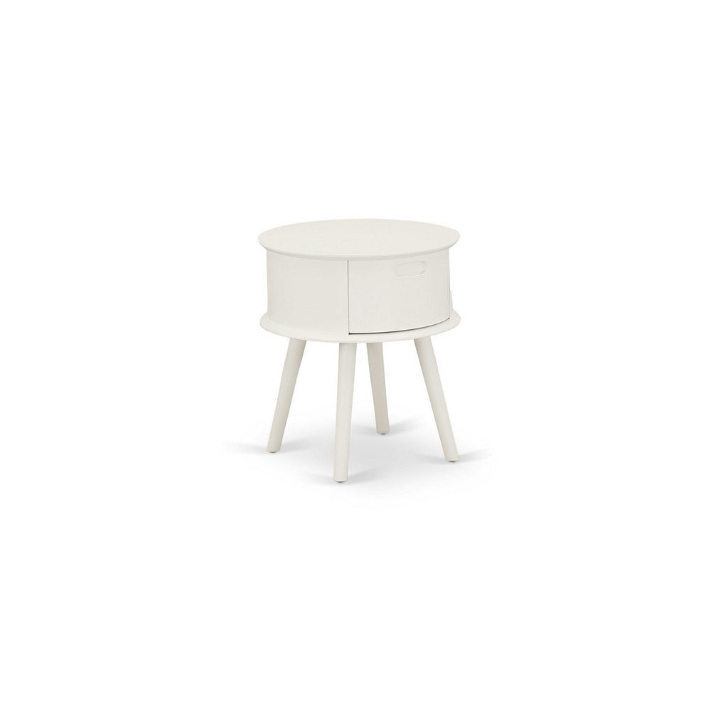 East West Furniture GONE05 Gordon Round Night Stand End Table With Drawer in White Finish