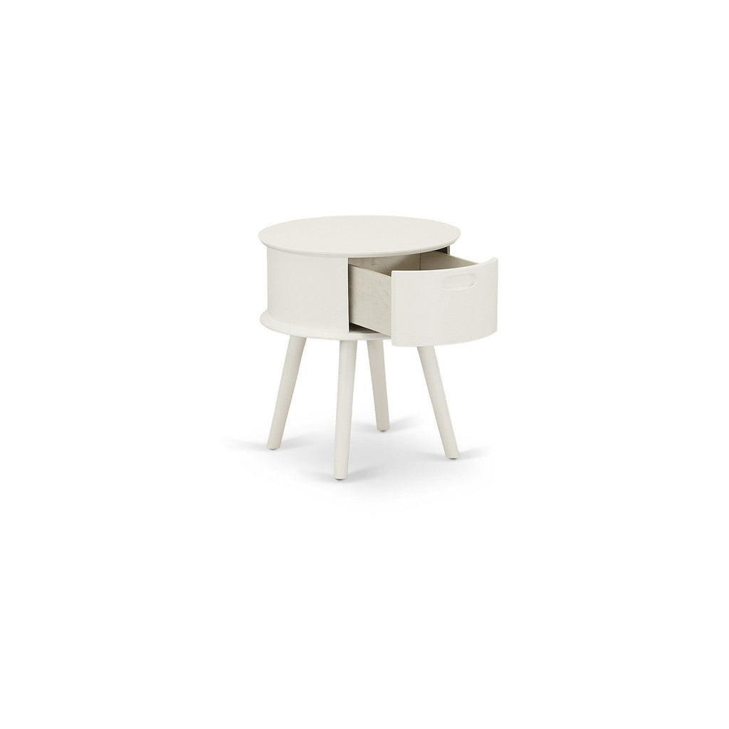 East West Furniture GONE05 Gordon Round Night Stand End Table With Drawer in White Finish