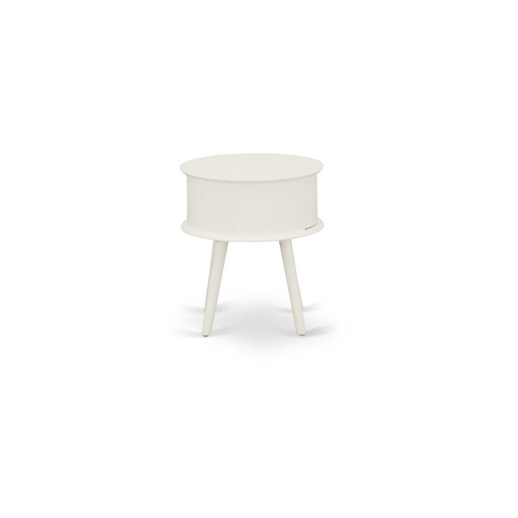 East West Furniture GONE05 Gordon Round Night Stand End Table With Drawer in White Finish