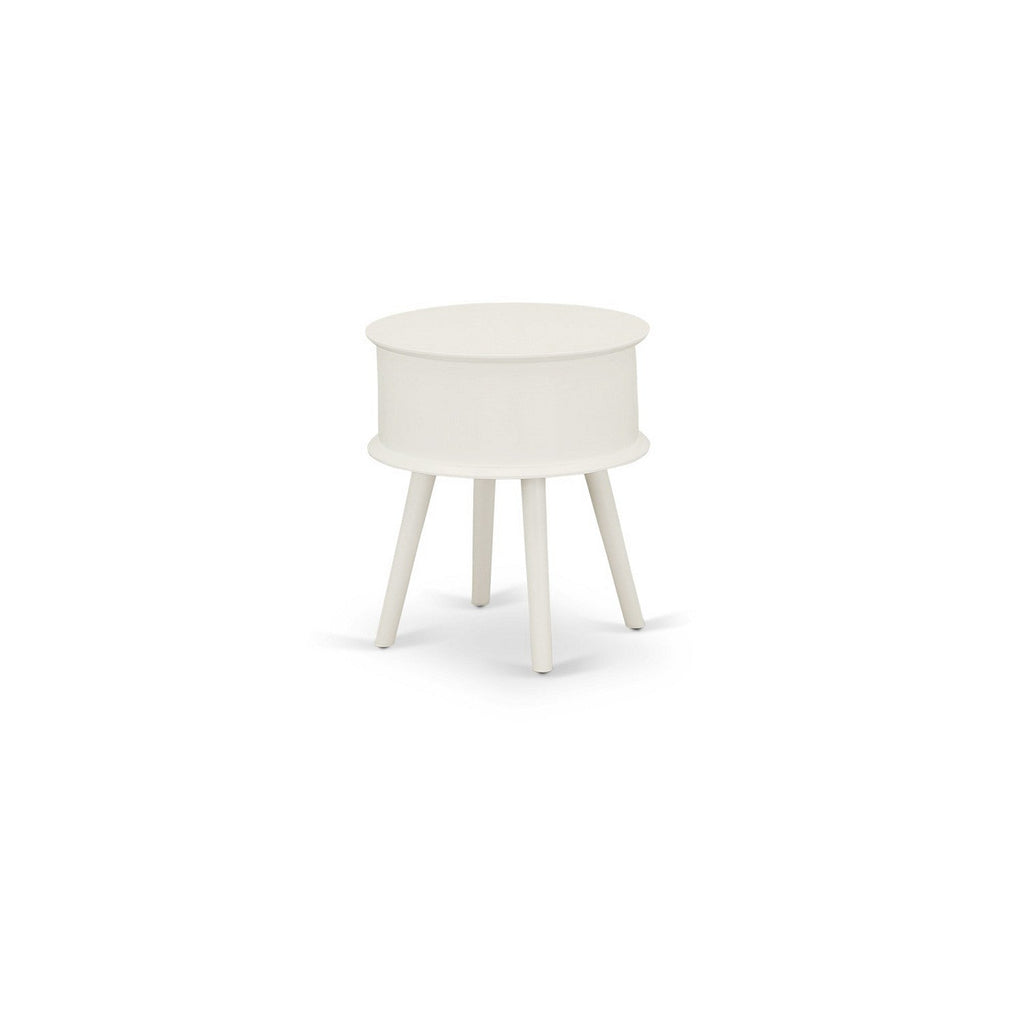 East West Furniture GONE05 Gordon Round Night Stand End Table With Drawer in White Finish