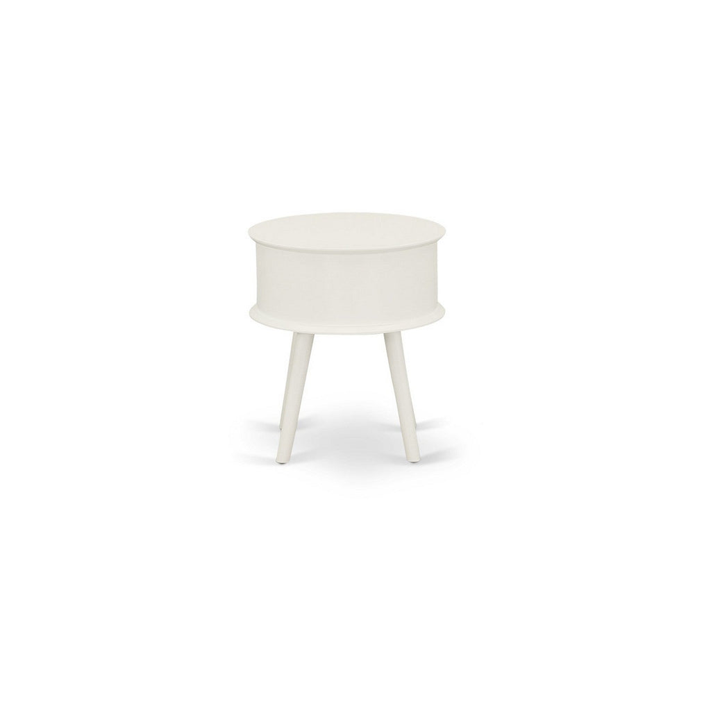 Mesita de noche redonda Gordon con cajón, acabado blanco, GONE05 de East West Furniture