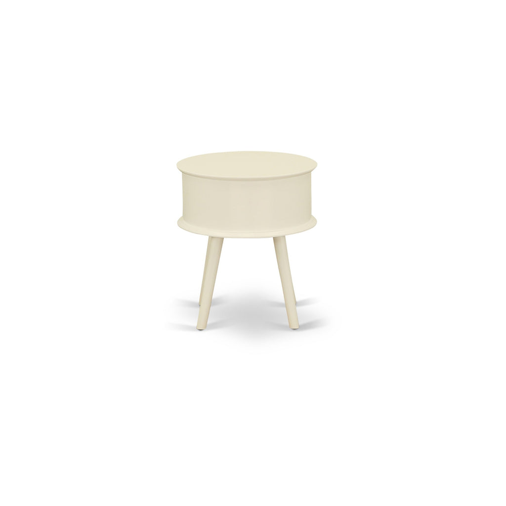 East West Furniture GONE05 Gordon Round Night Stand End Table With Drawer in White Finish