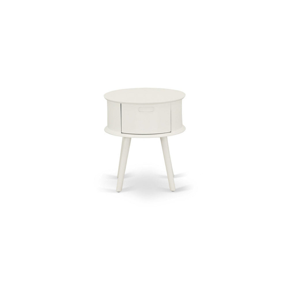 East West Furniture GONE05 Gordon Round Night Stand End Table With Drawer in White Finish