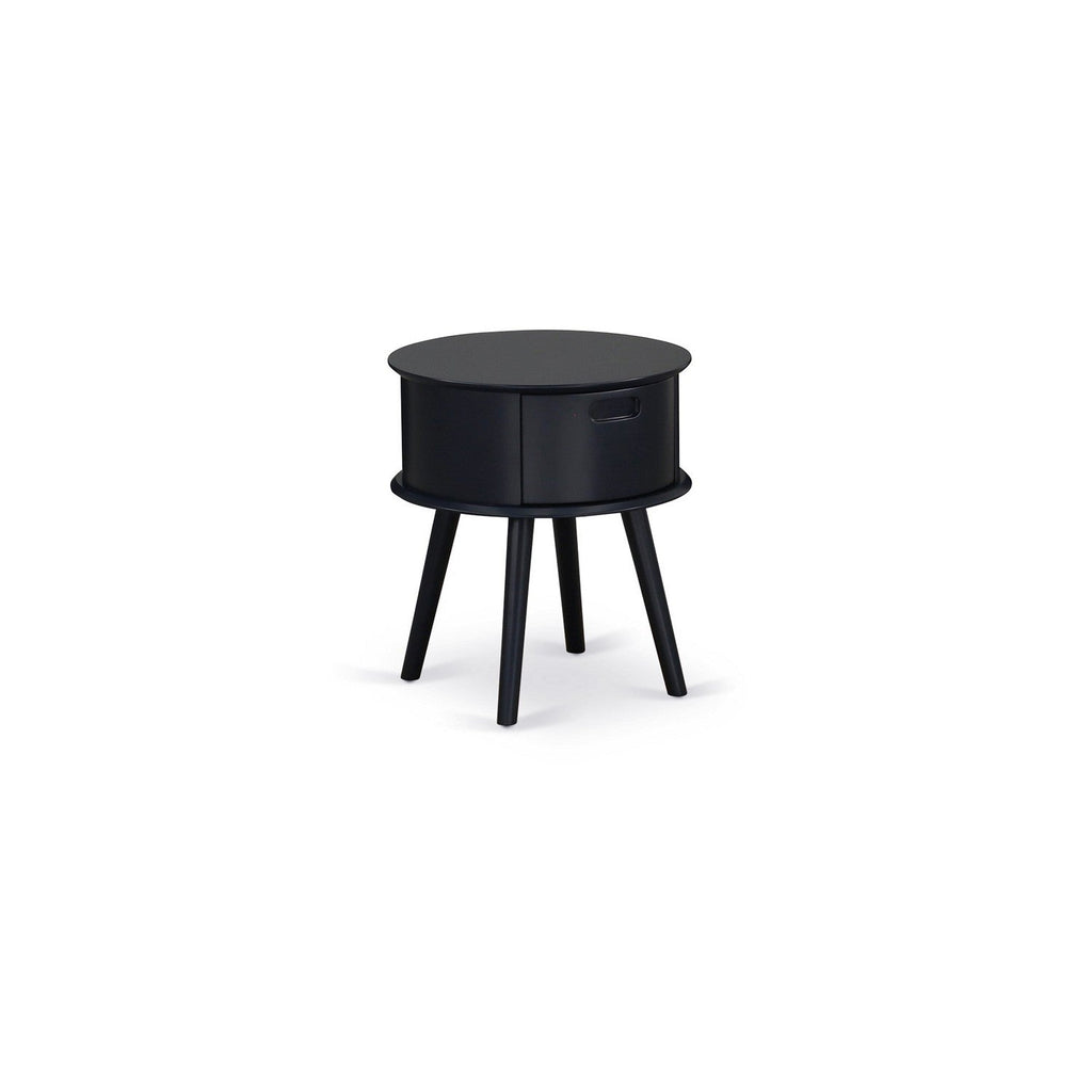 East West Furniture GONE11 Gordon Round Night Stand End Table With Drawer in Black Finish