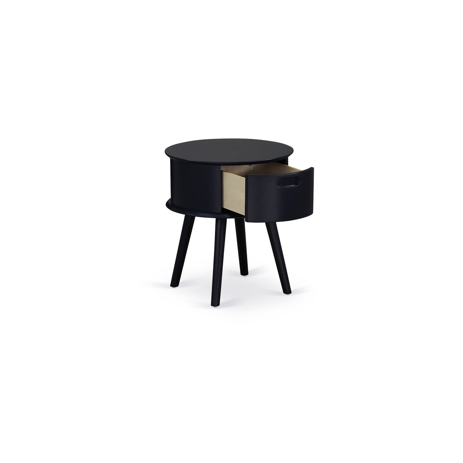 Juego de cama de 2 piezas East West Furniture NL14K-1GO11: estructura de cama de madera con botones capitoné, cabecera tapizada en terciopelo marrón topo y mesita de noche con acabado negro.