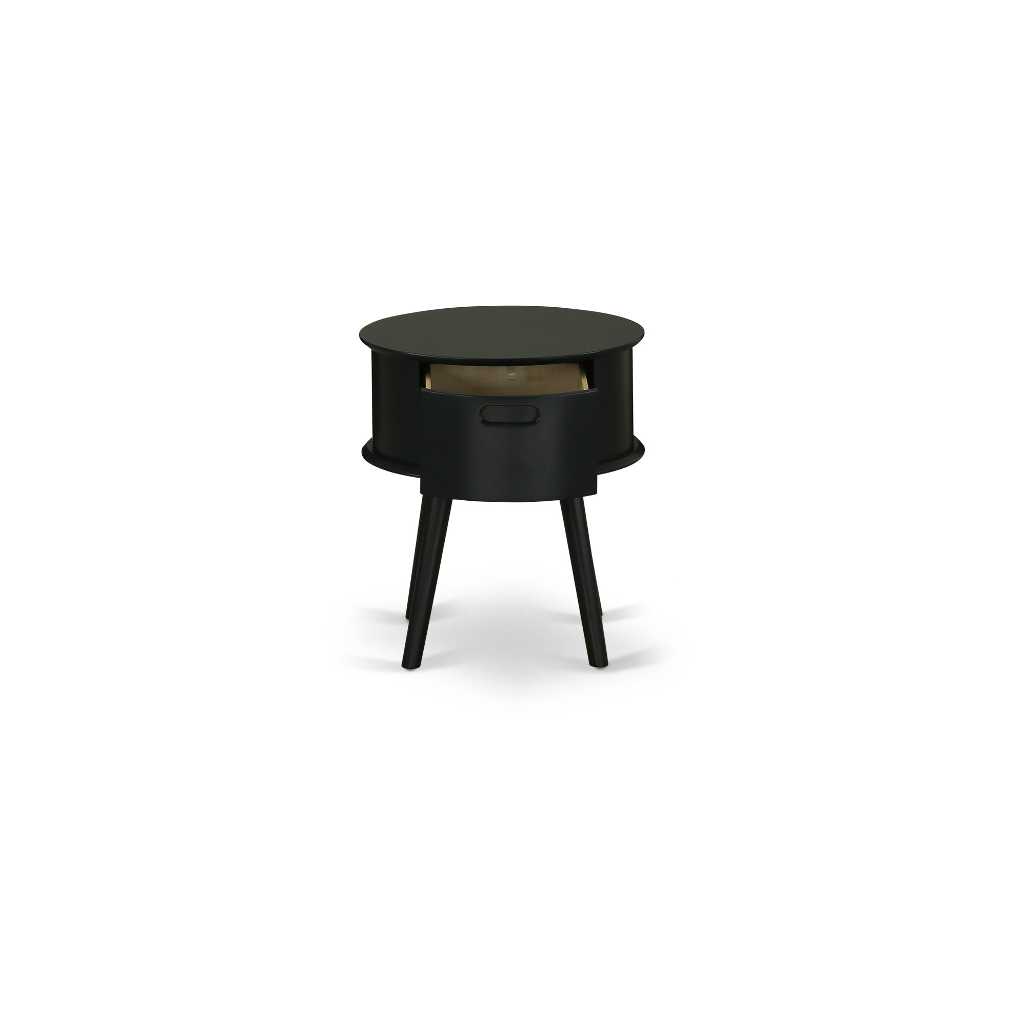 Juego de cama de 2 piezas East West Furniture NL14K-1GO11: estructura de cama de madera con botones capitoné, cabecera tapizada en terciopelo marrón topo y mesita de noche con acabado negro.