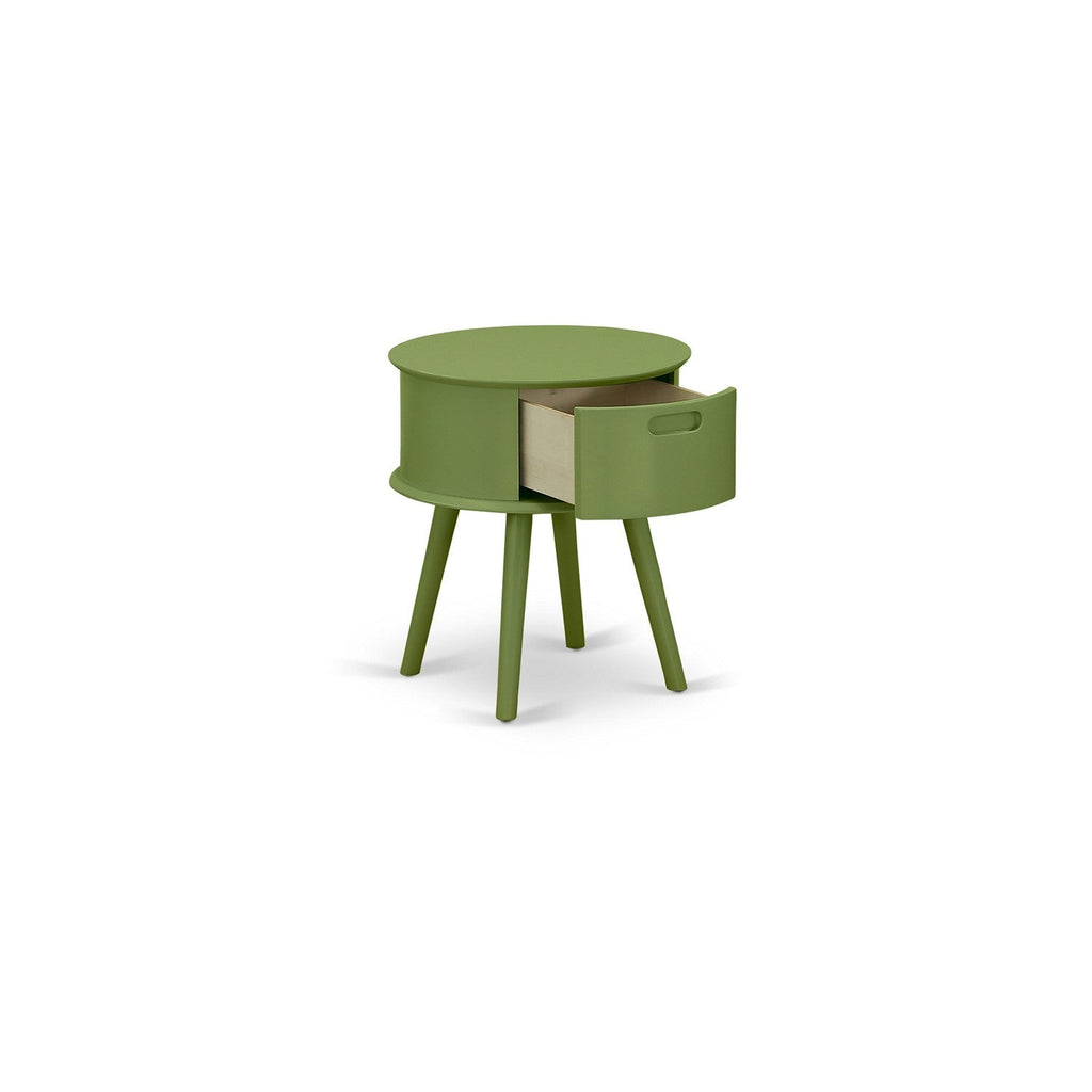 East West Furniture GONE12 Gordon Round Night Stand End Table With Drawer in Clover Green Finish