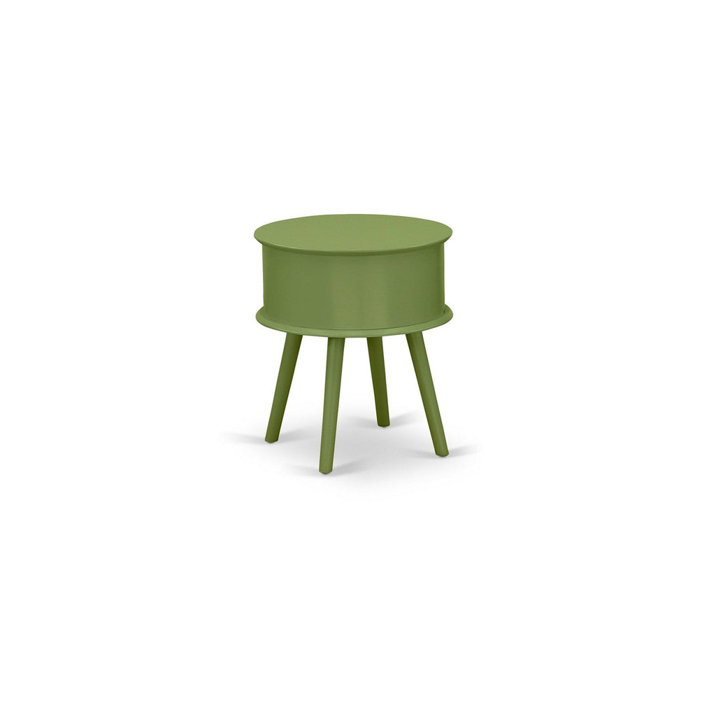 East West Furniture GONE12 Gordon Round Night Stand End Table With Drawer in Clover Green Finish