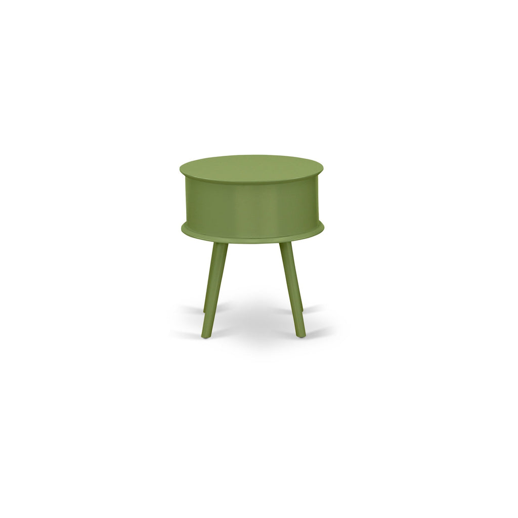 East West Furniture GONE12 Gordon Round Night Stand End Table With Drawer in Clover Green Finish