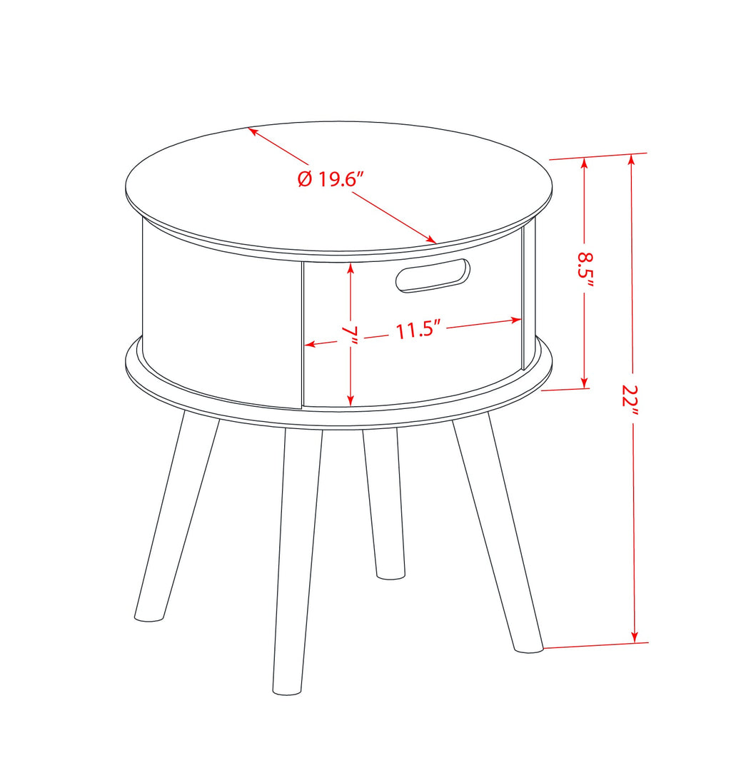 East West Furniture GONE13 Gordon Round Night Stand End Table With Drawer in Burgundy Finish