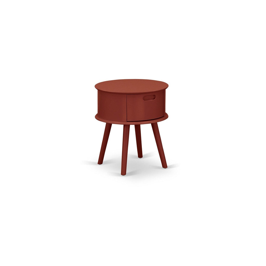 East West Furniture GONE13 Gordon Round Night Stand End Table With Drawer in Burgundy Finish