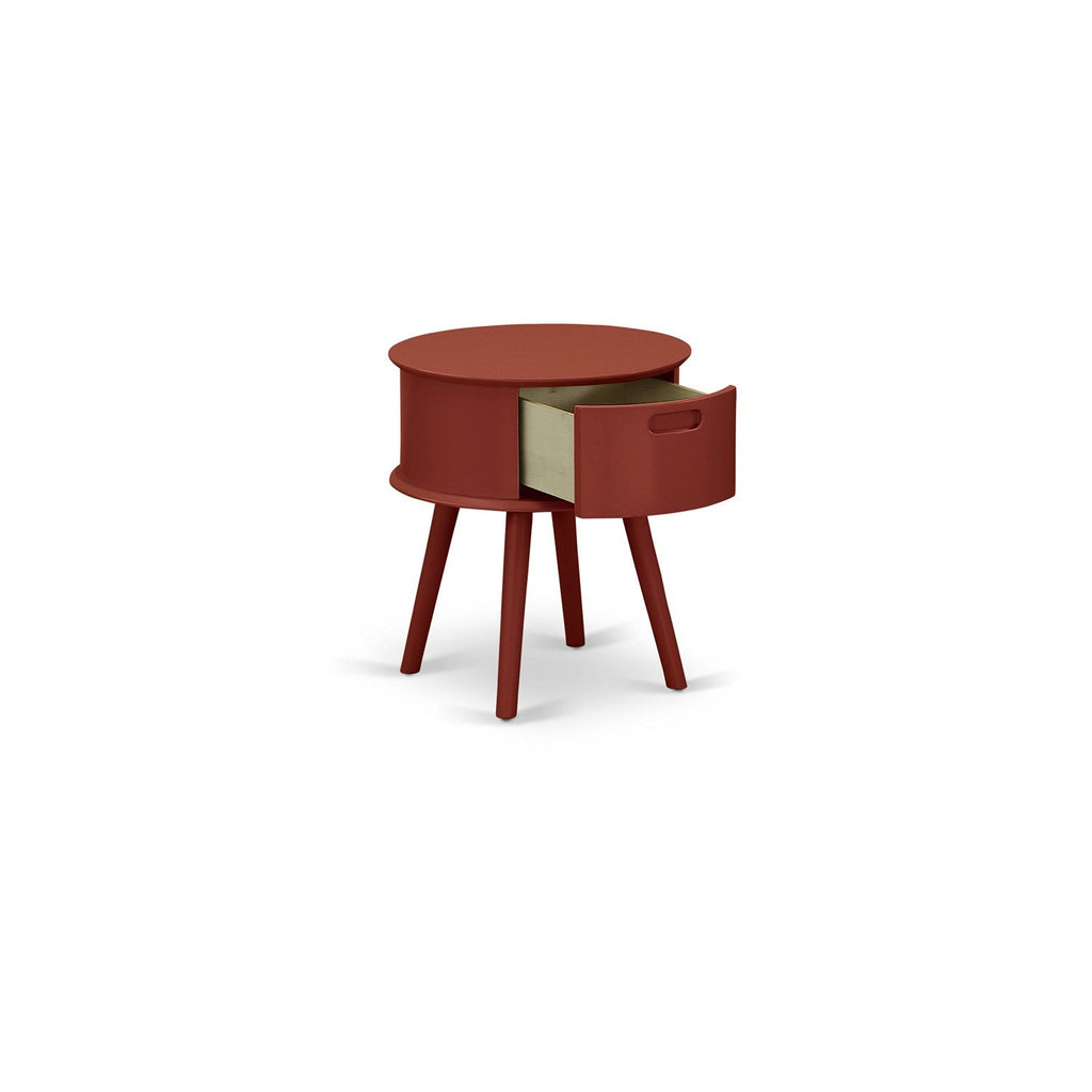 East West Furniture GONE13 Gordon Round Night Stand End Table With Drawer in Burgundy Finish