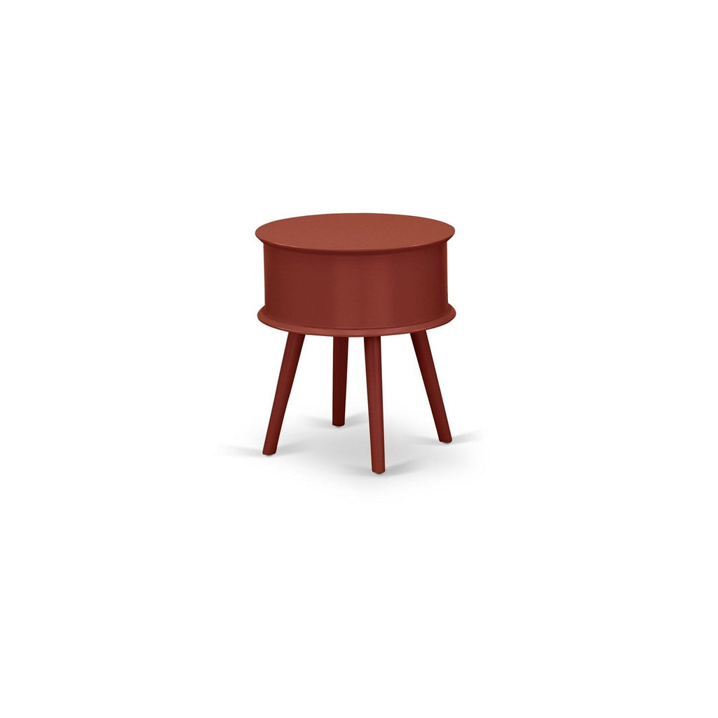 East West Furniture GONE13 Gordon Round Night Stand End Table With Drawer in Burgundy Finish