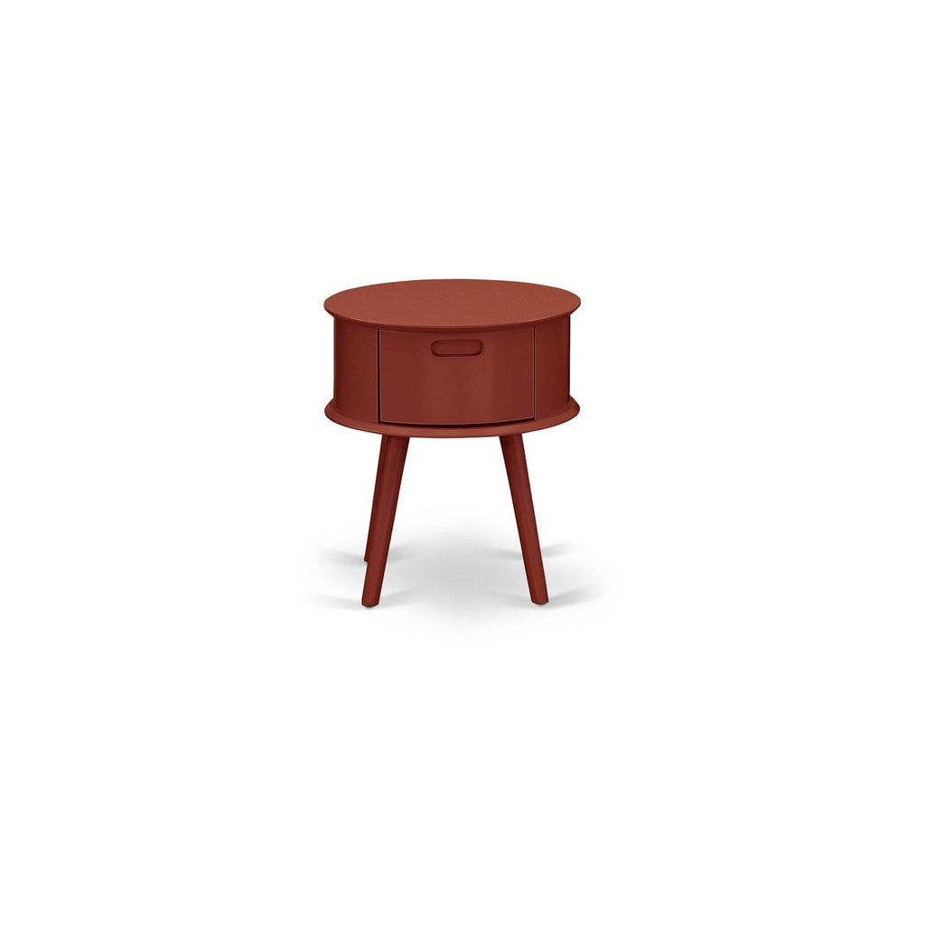 East West Furniture GONE13 Gordon Round Night Stand End Table With Drawer in Burgundy Finish