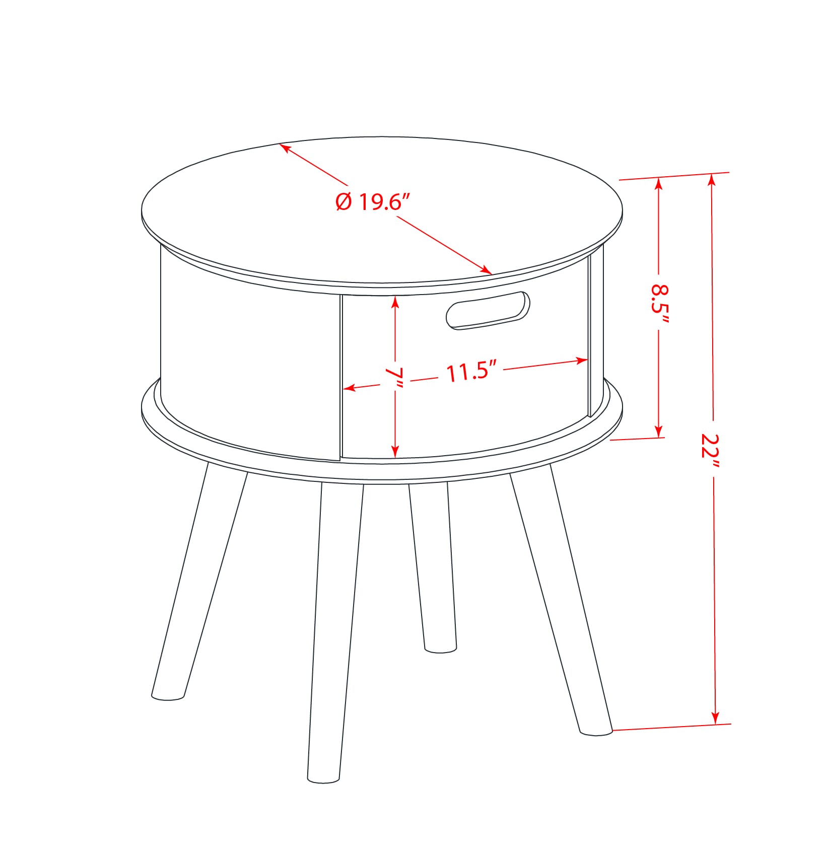 Gordon Round Night Stand End Table With Drawer in Urban Gray Finish