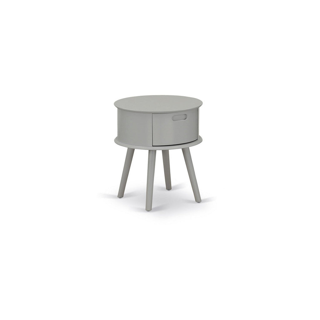 East West Furniture GONE14 Gordon Round Night Stand End Table With Drawer in Urban Gray Finish