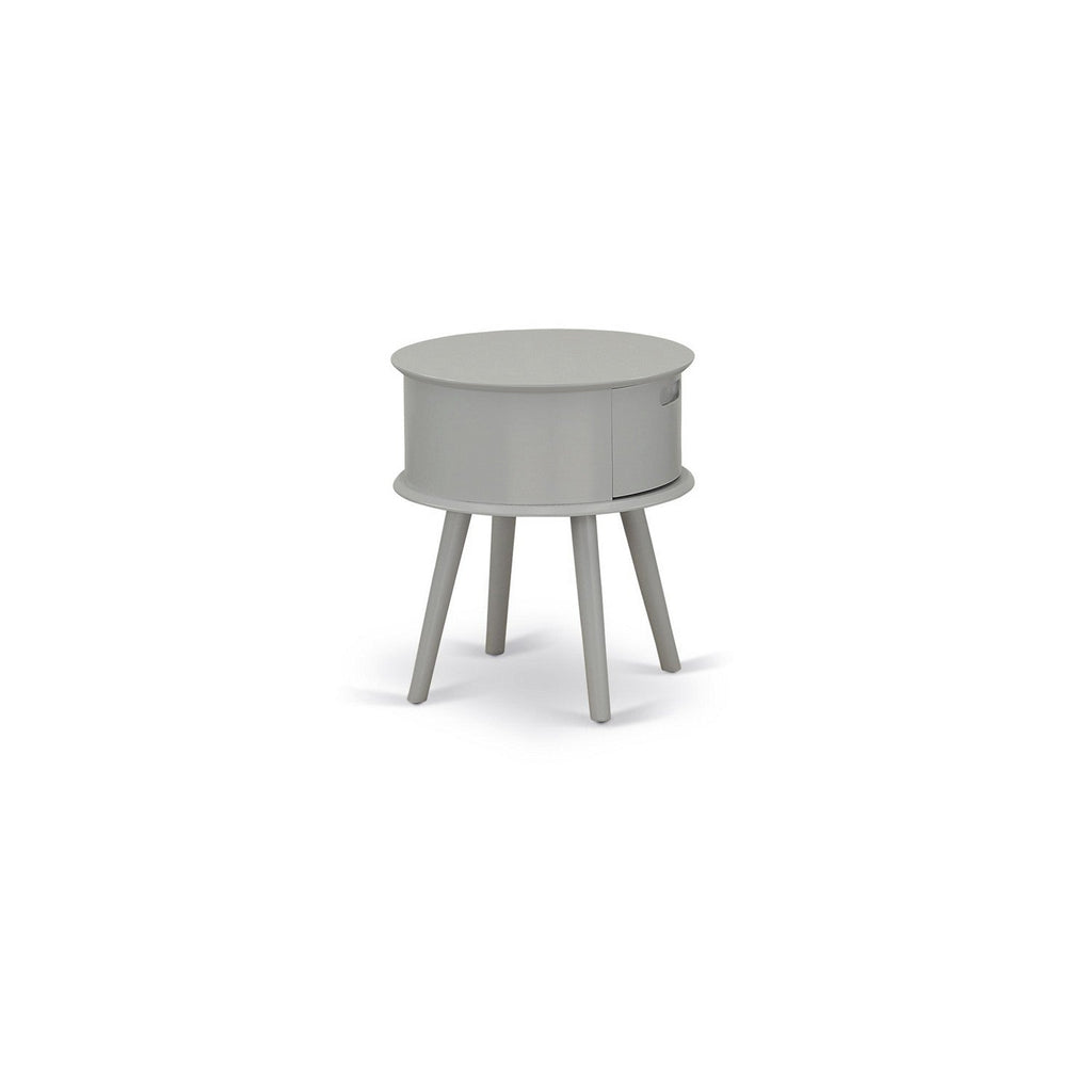 East West Furniture GONE14 Gordon Round Night Stand End Table With Drawer in Urban Gray Finish