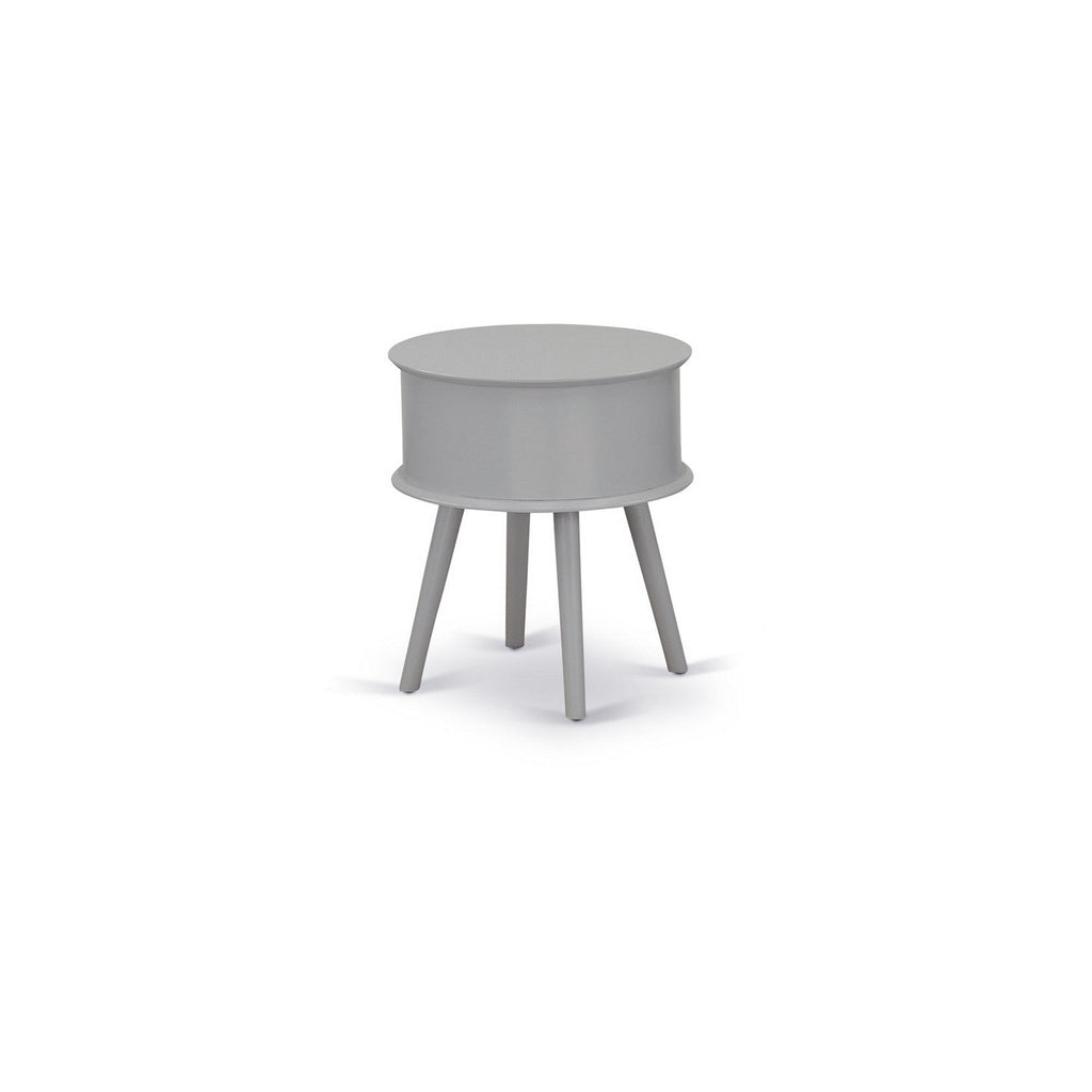East West Furniture GONE14 Gordon Round Night Stand End Table With Drawer in Urban Gray Finish