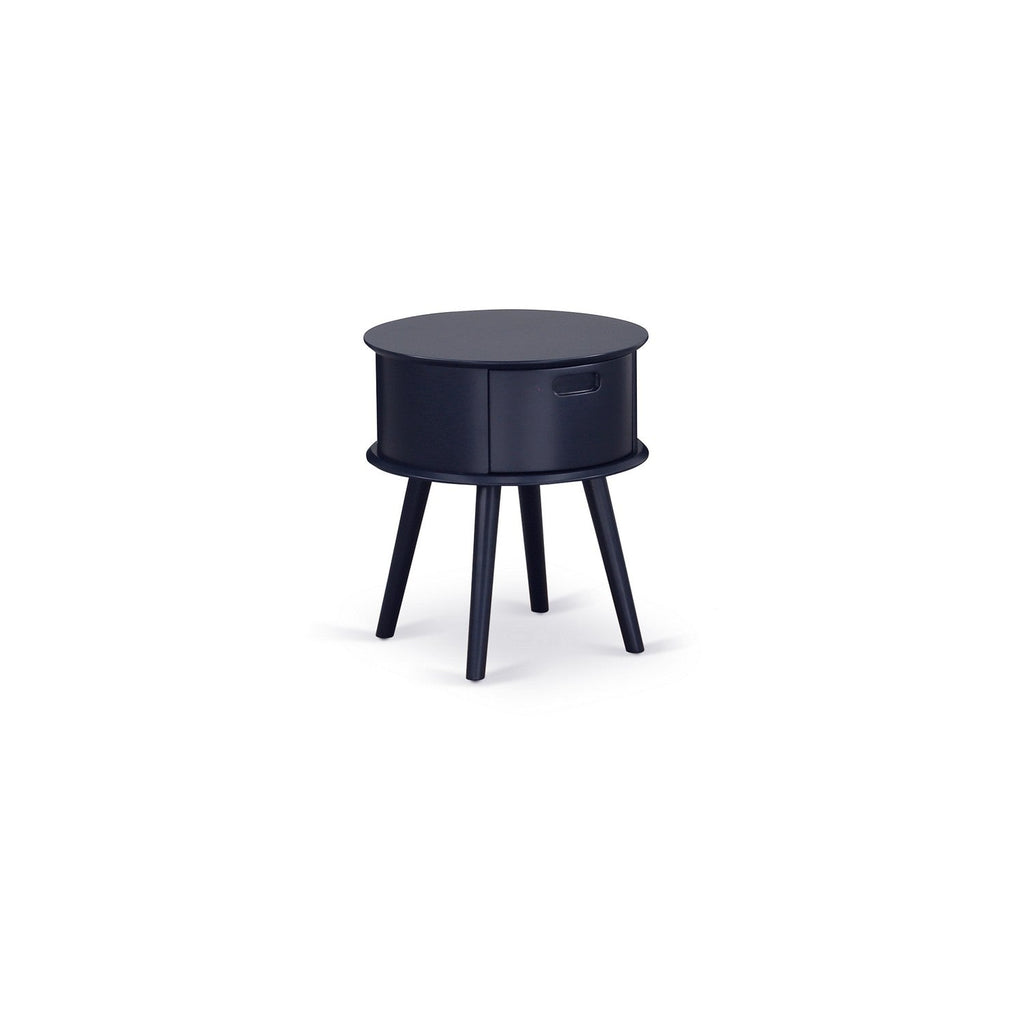 East West Furniture GONE15 Gordon Round Night Stand End Table With Drawer in Navy Blue Finish