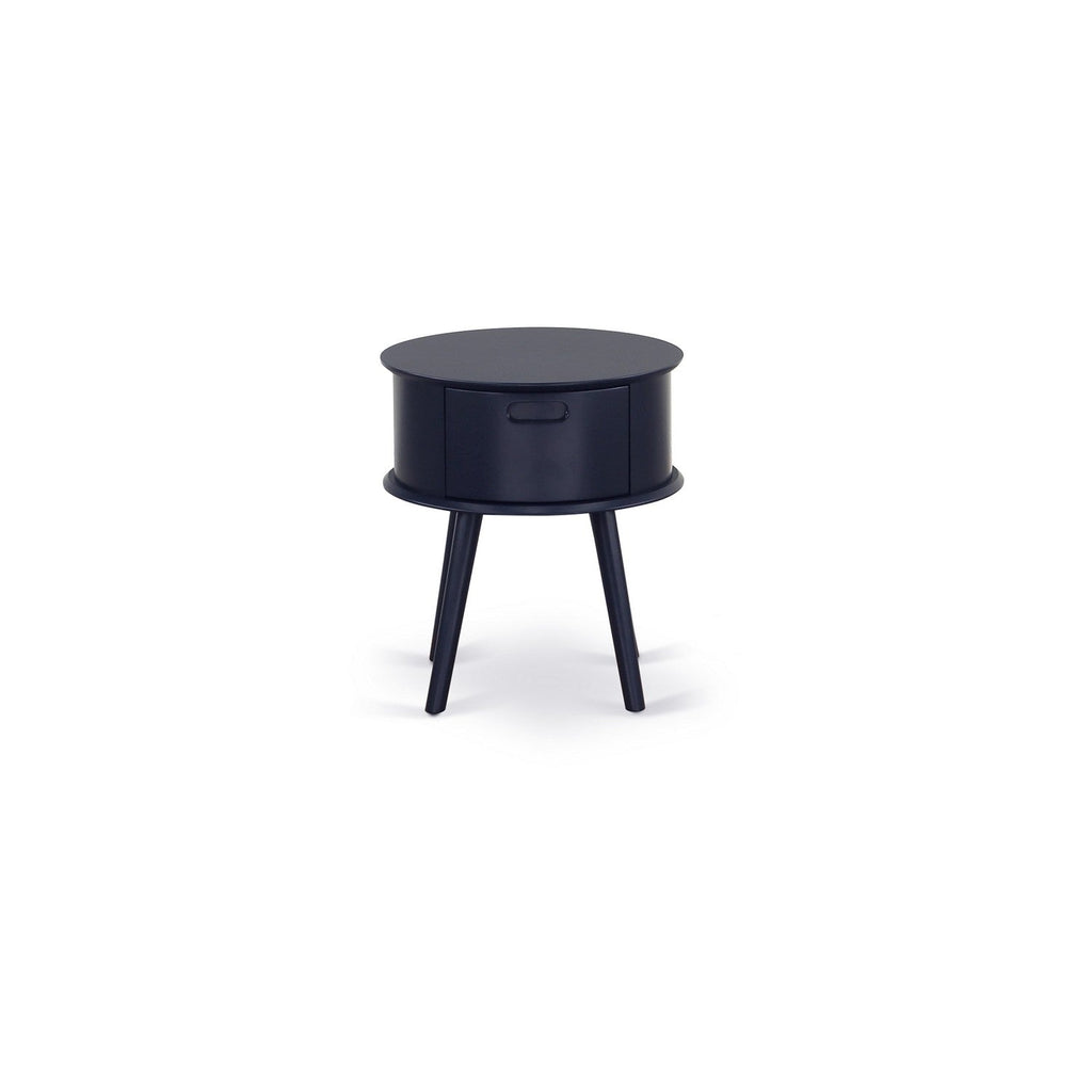 Mesita de noche redonda Gordon GONE15 de East West Furniture con cajón en acabado azul marino