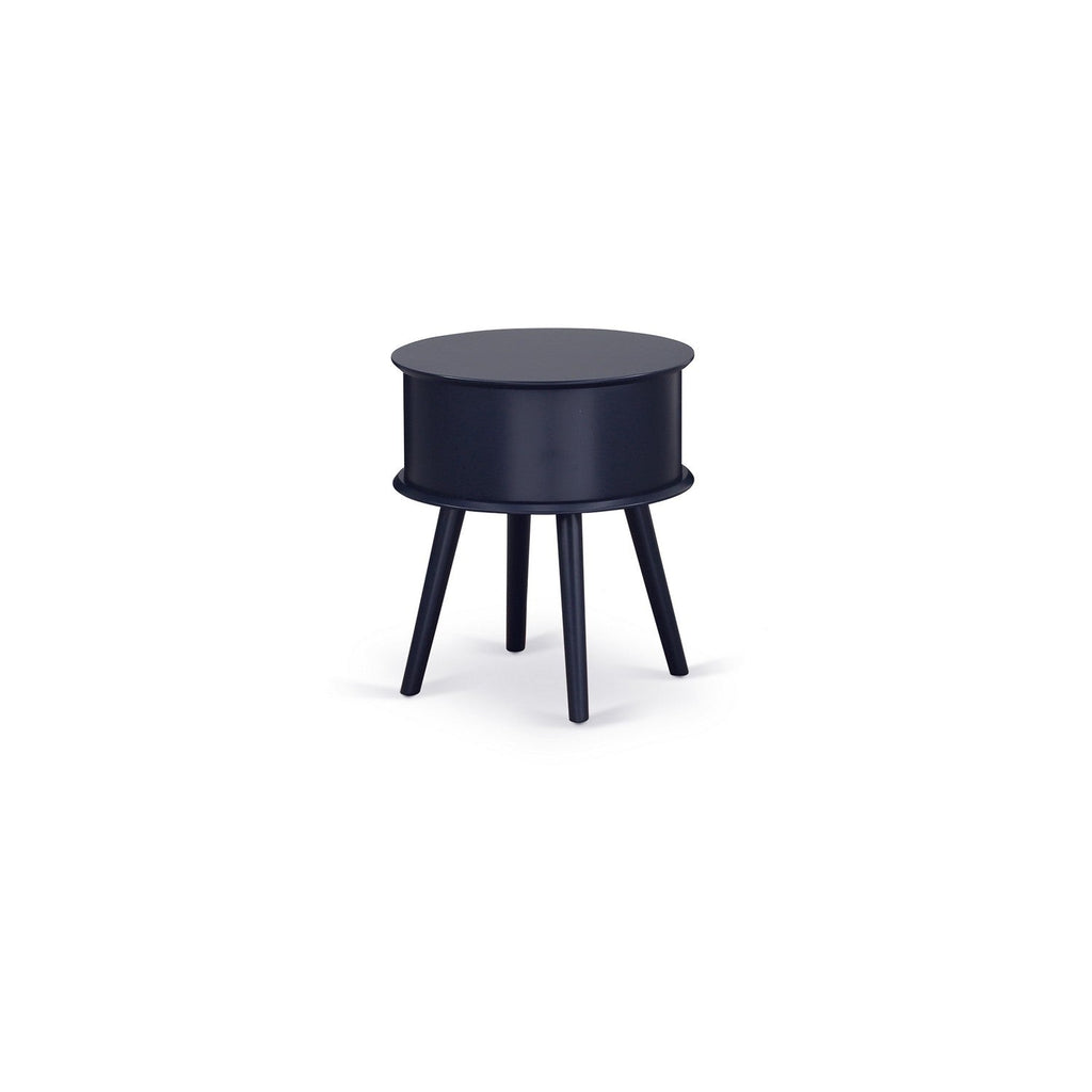 East West Furniture GONE15 Gordon Round Night Stand End Table With Drawer in Navy Blue Finish
