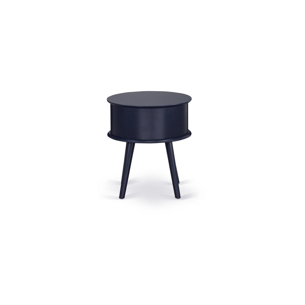 Mesita de noche redonda Gordon GONE15 de East West Furniture con cajón en acabado azul marino