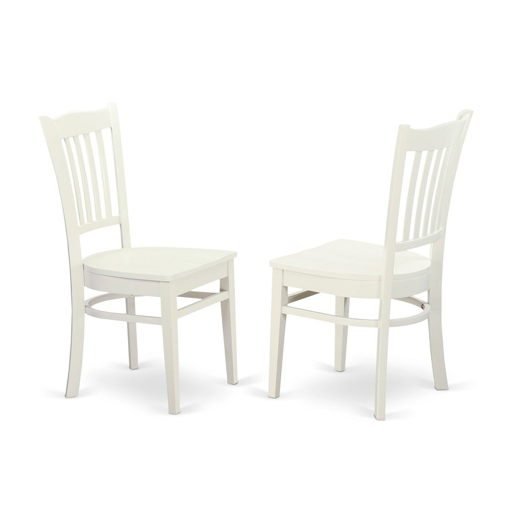 Juego de comedor East West Furniture VAGR9-LWH-W de 9 piezas. Incluye una mesa de comedor ovalada con hojas de mariposa y 8 sillas con asiento de madera.