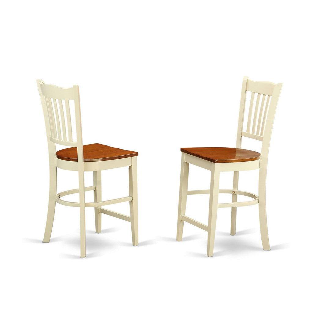 East West Furniture GRS-WHI-W Groton Counter Height Barstools - Slat Back Wood Seat Chairs, Set of 2, Buttermilk & Cherry