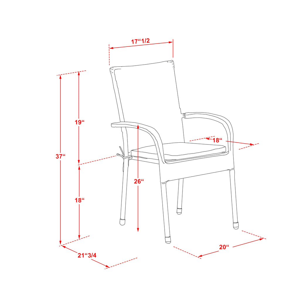 Los juegos de conversación para patio al aire libre JUGU7-02A de 7 piezas de East West Furniture constan de una mesa de comedor rectangular de mimbre con tapa de vidrio y 6 sillones de jardín con cojín.