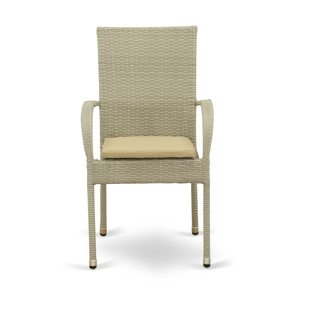 Juego de muebles de patio de mimbre East West Furniture JUGU7-03A de 7 piezas que consta de una mesa rectangular para exterior con cubierta de vidrio y 6 sillones para balcón y patio trasero con cojín.
