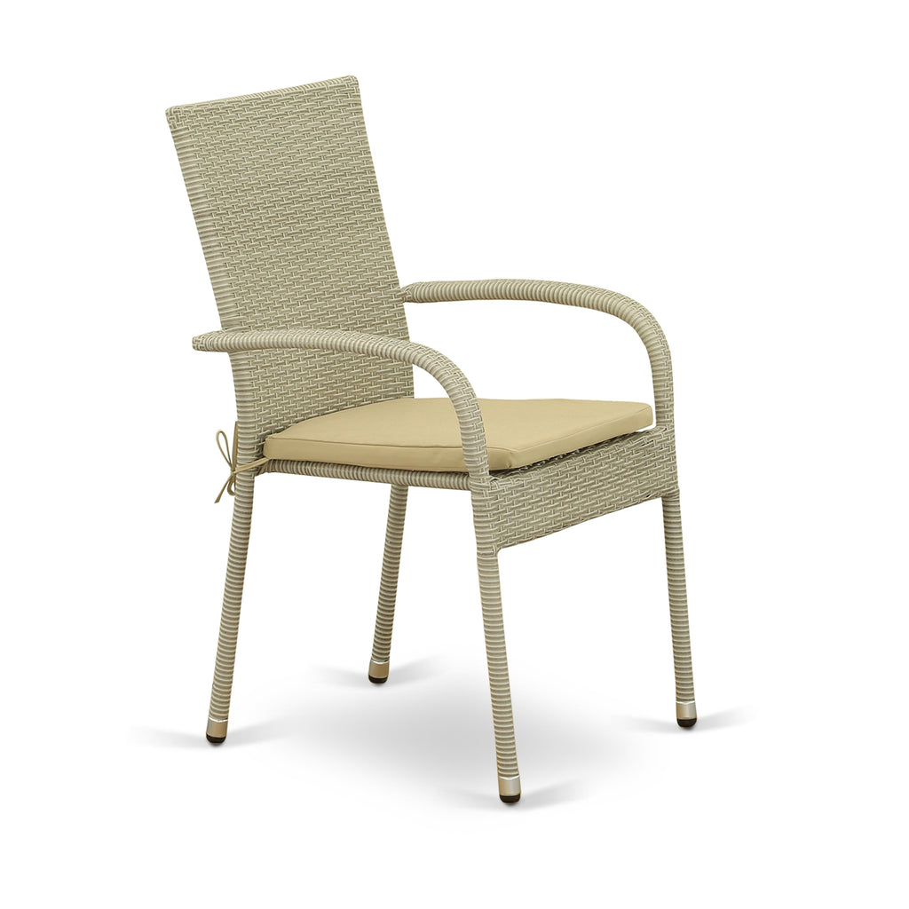Juego de muebles de patio de mimbre East West Furniture JUGU7-03A de 7 piezas que consta de una mesa rectangular para exterior con cubierta de vidrio y 6 sillones para balcón y patio trasero con cojín.