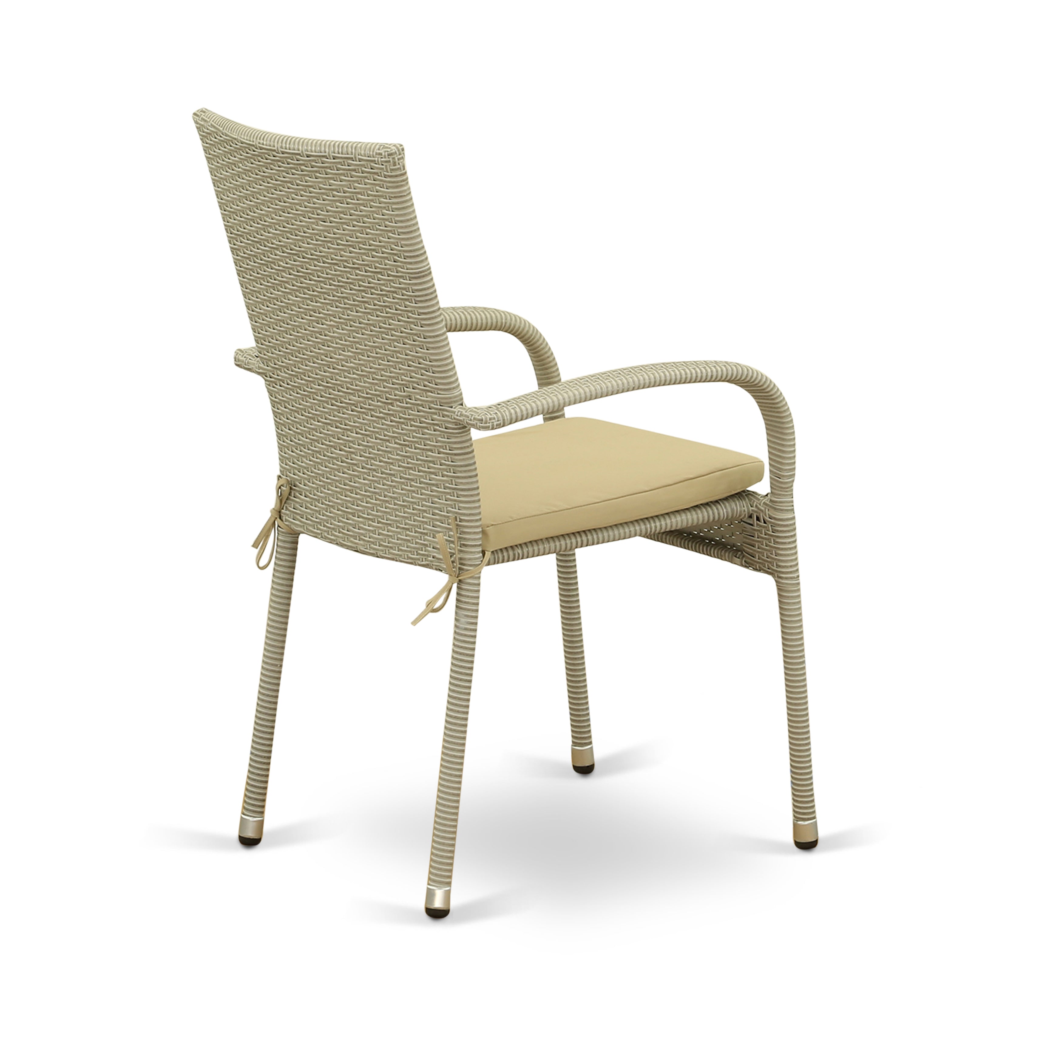 OSGU7-03A 7Pc Outdoor-Furniture Natural Color Wicker Dining Set Includes a Patio Table and 6 Balcony Backyard Armchair with Linen Fabric Cushion