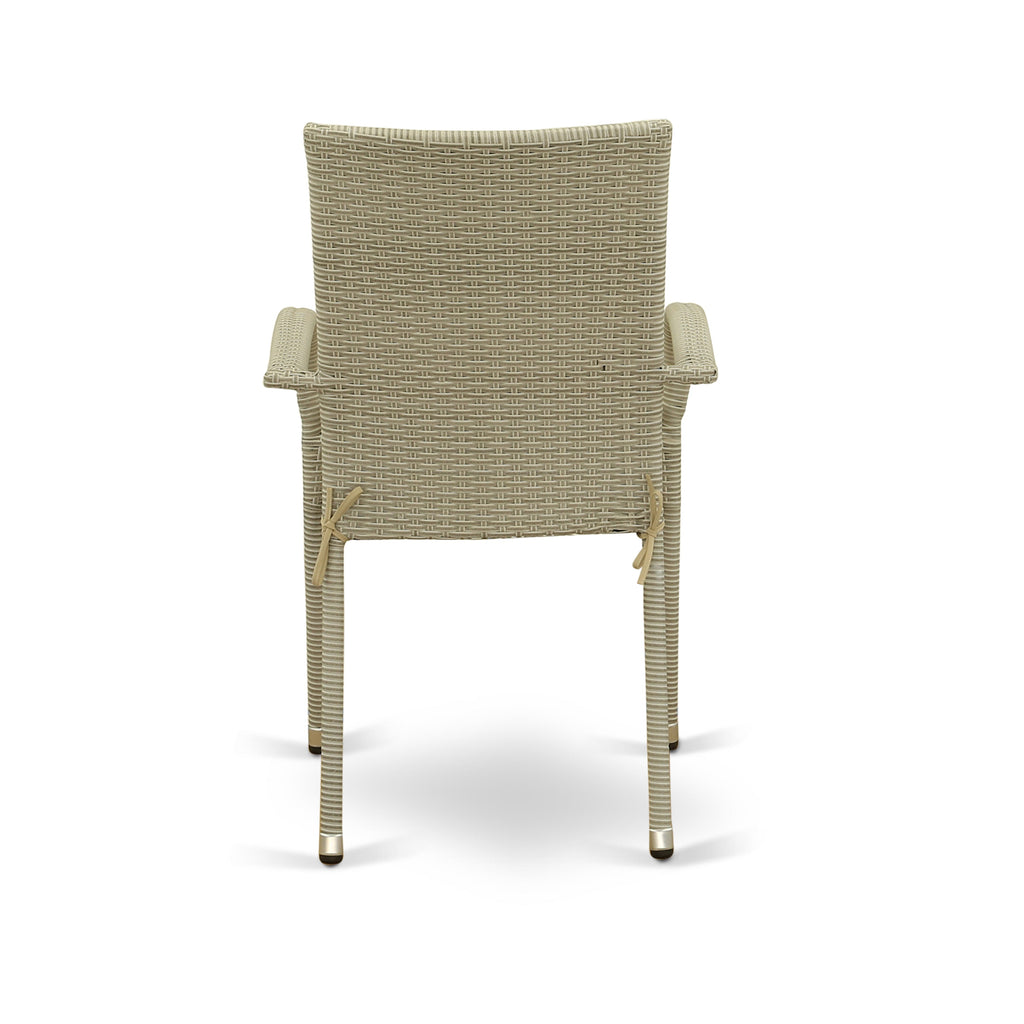 Juego de muebles de patio de mimbre East West Furniture JUGU7-03A de 7 piezas que consta de una mesa rectangular para exterior con cubierta de vidrio y 6 sillones para balcón y patio trasero con cojín.