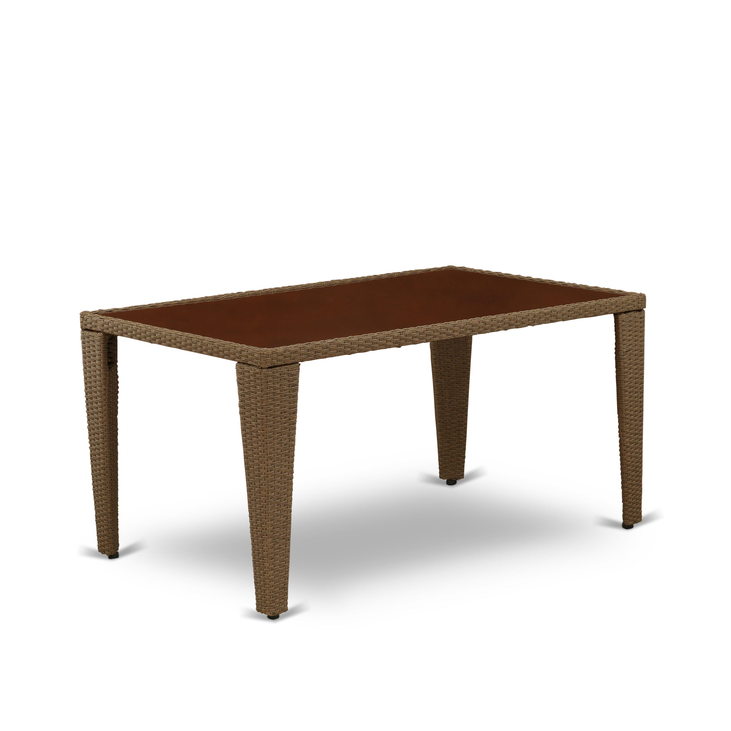 Juego de muebles de patio de mimbre GUBK7-02A de 7 piezas de East West Furniture que consta de una mesa rectangular para exterior con cubierta de vidrio y 6 sillones para balcón y patio trasero con cojín.