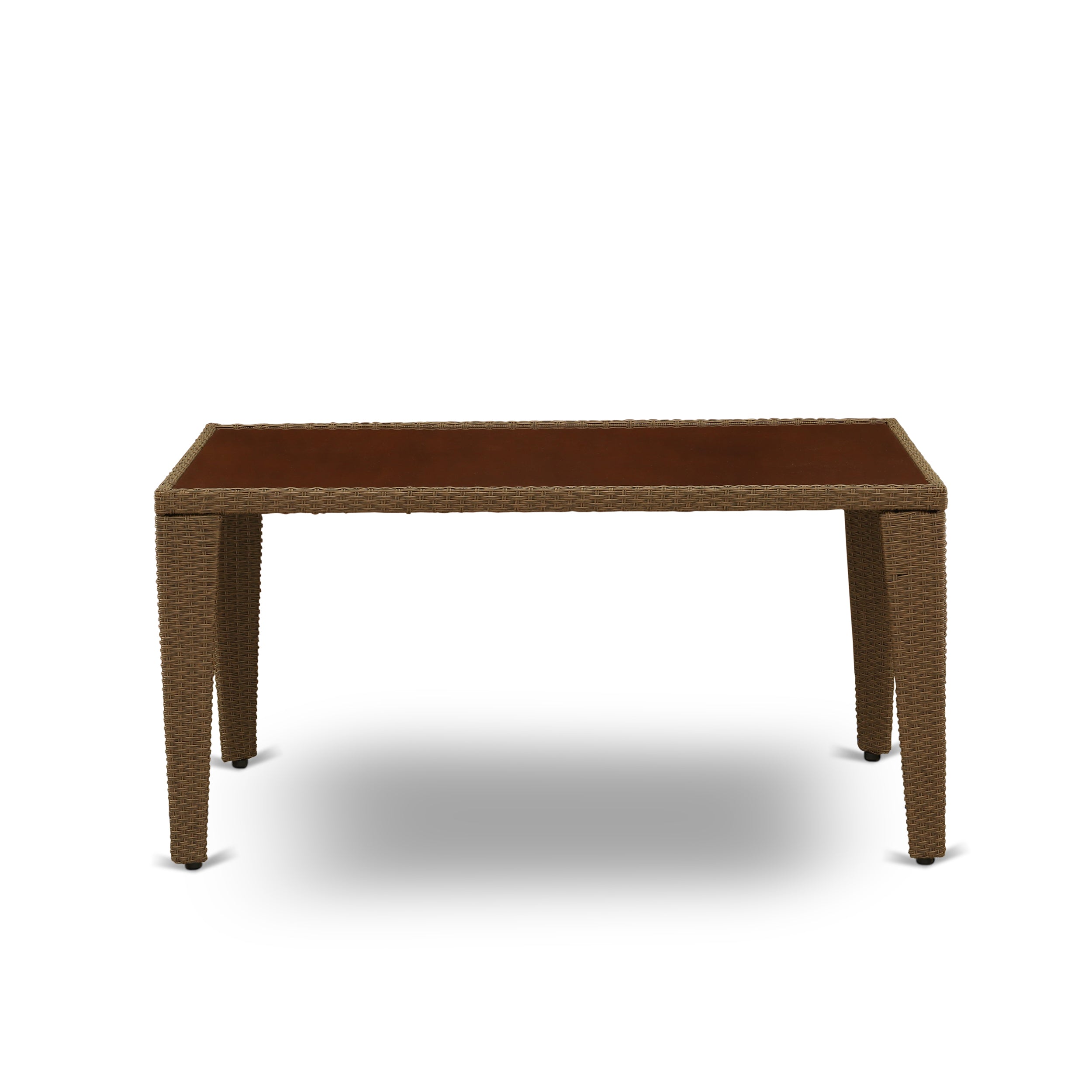 GUJU5-02A 5Pc Outdoor-Furniture Brown Wicker Dining Set Includes a Patio Table and 4 Balcony Backyard Armchair with Linen Fabric Cushion