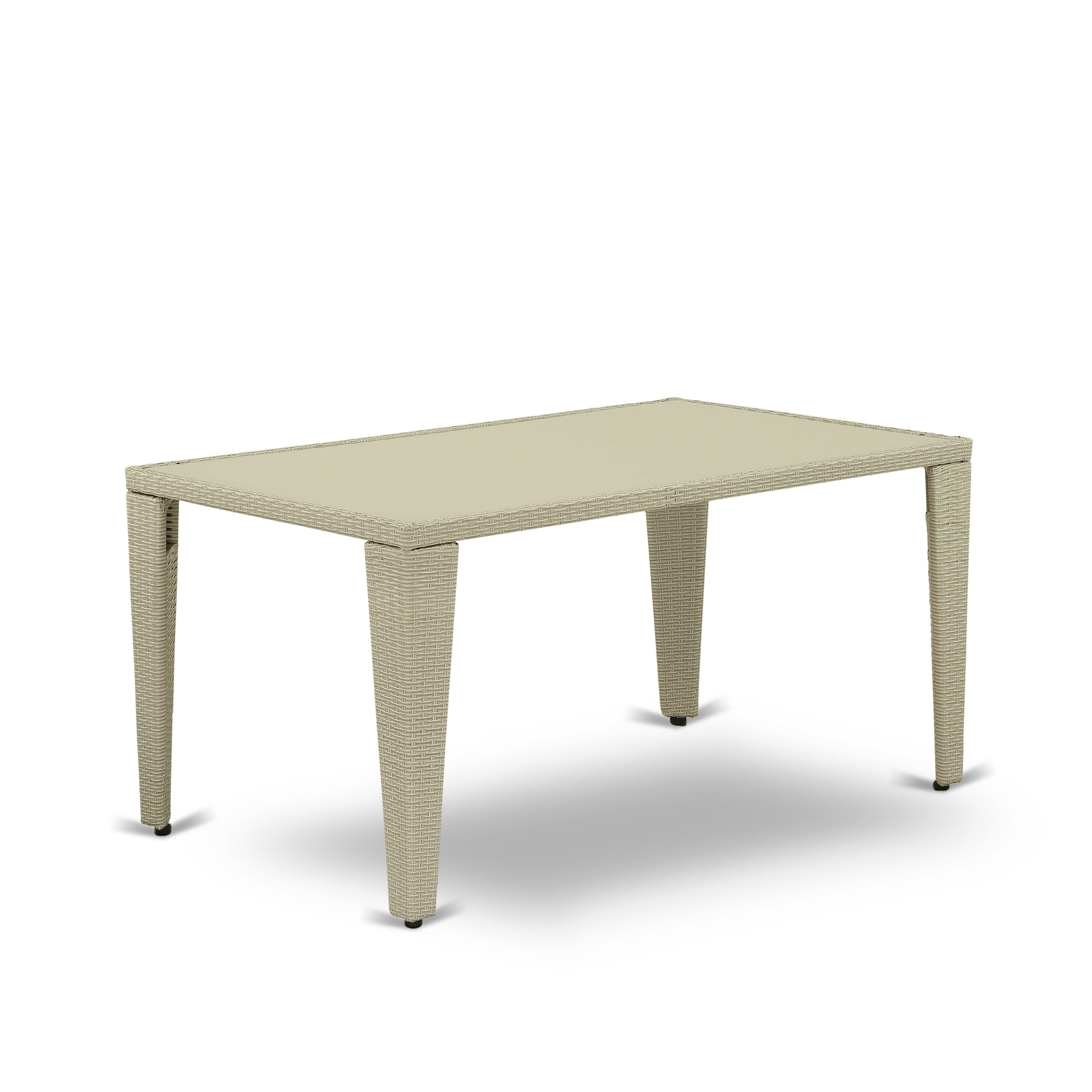 Mesa de comedor de mimbre para exteriores Gudhjem GULTG03 de East West Furniture: mesa rectangular de mimbre de polietileno con tablero de vidrio