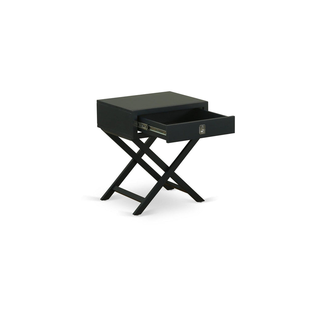 East West Furniture HANE11 Hamilton Square Night Stand End Table With Drawer in Black Finish