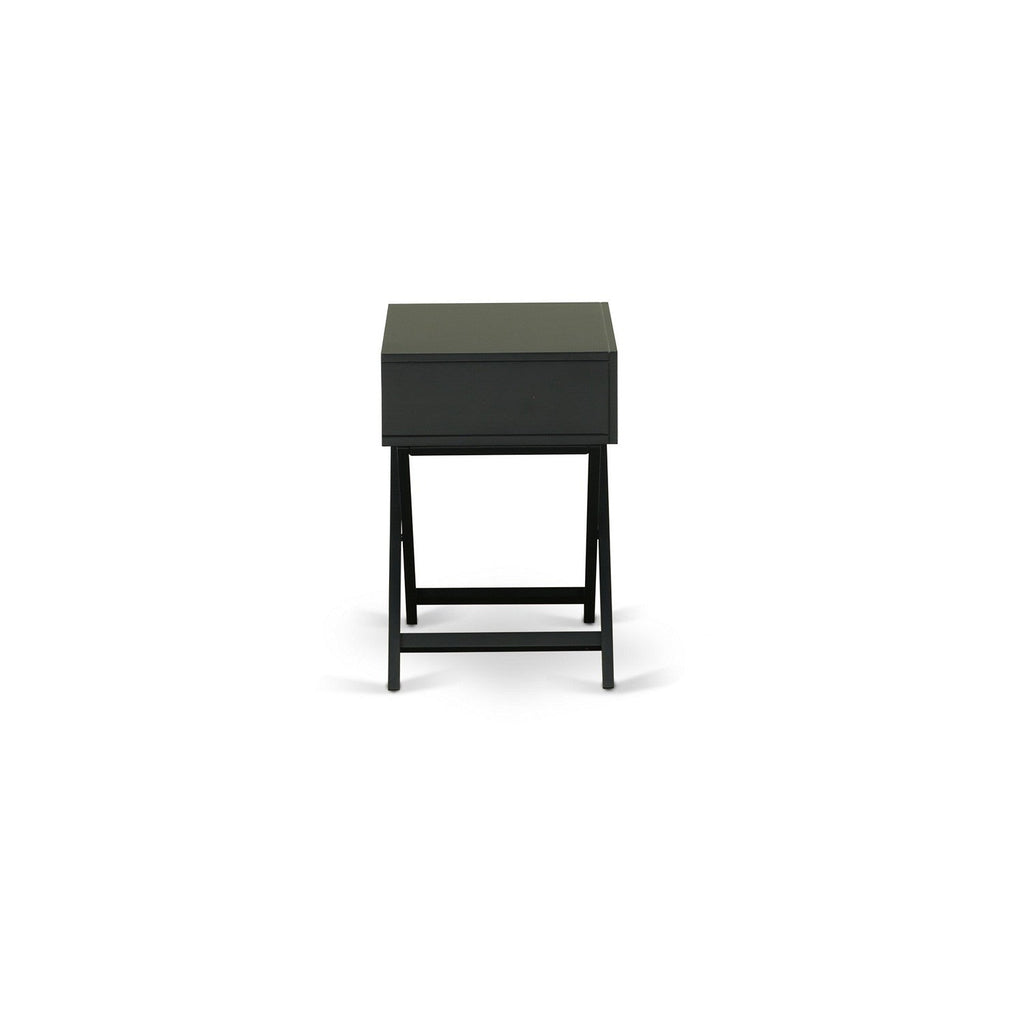 East West Furniture HANE11 Hamilton Square Night Stand End Table With Drawer in Black Finish