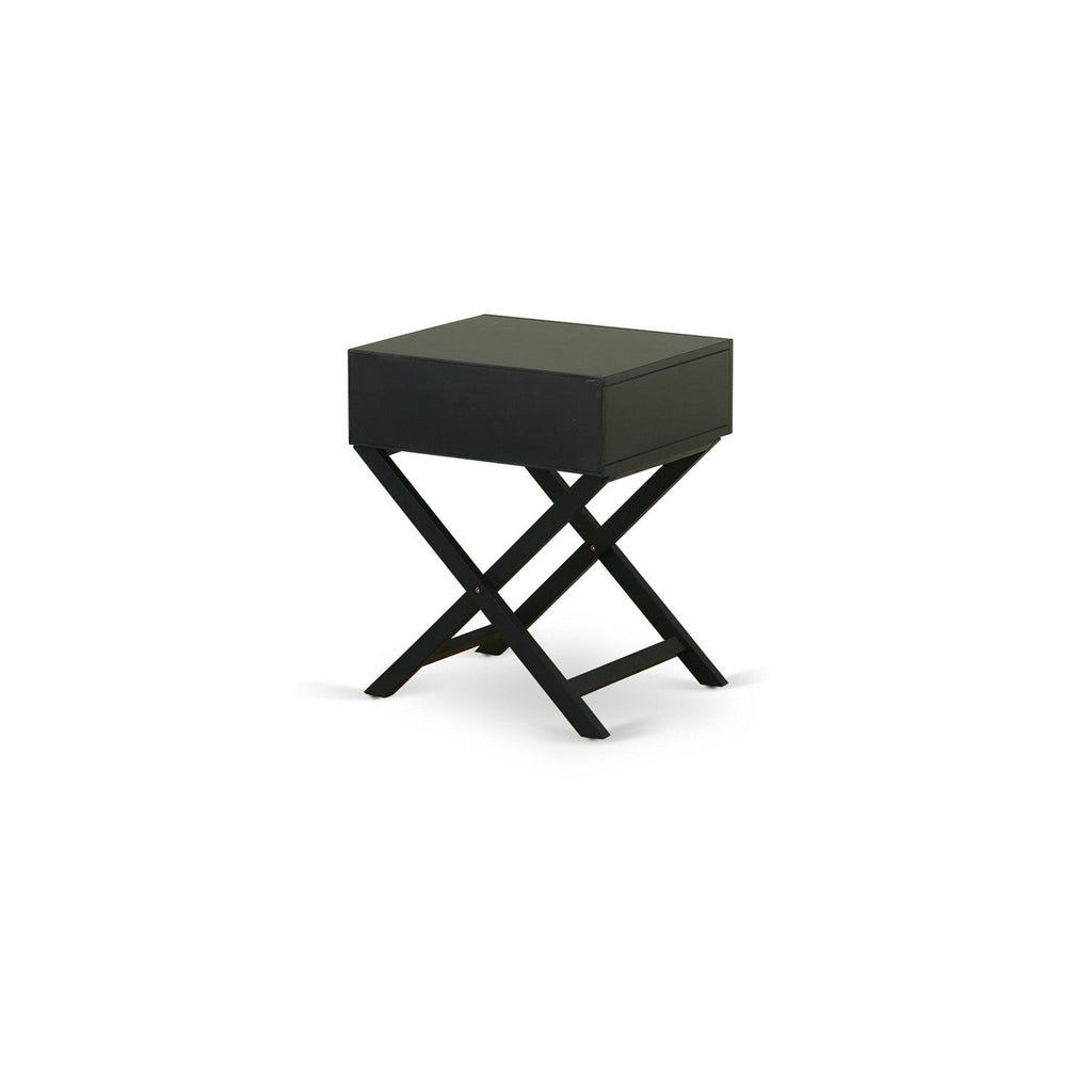 East West Furniture HANE11 Hamilton Square Night Stand End Table With Drawer in Black Finish